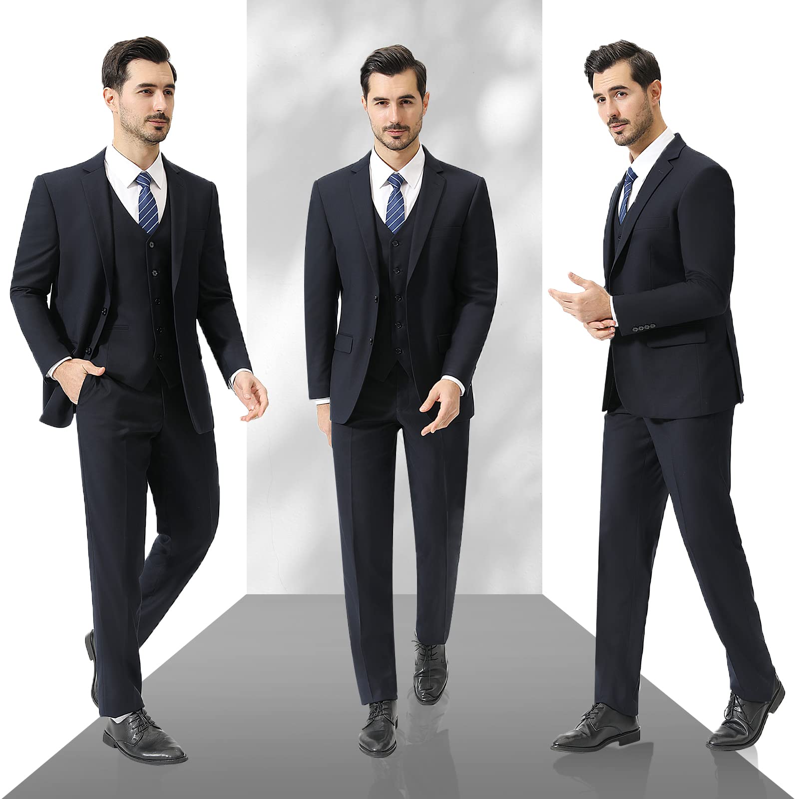LUPURTY Slim Fit 3 Piece Suits for Men - 2 Button Solid Color Business Suit Jacket with Vest & Pants - Formal Tuxedo Set for Wedding, Office, Prom & Special Occasions