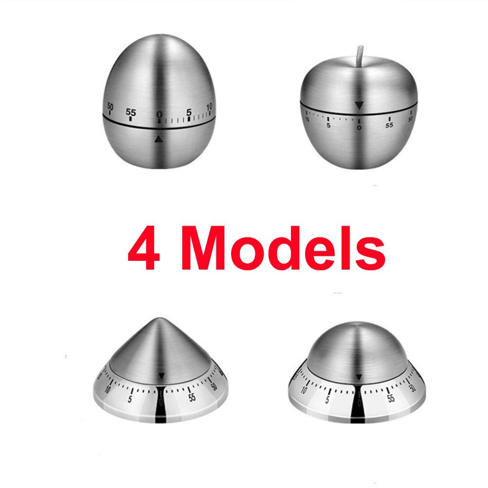 60 Minute Stainless Steel Mechanical Kitchen Timer - Loud Alarm Cooking Countdown Clock for Baking, BBQ, and Home Use (Apple)