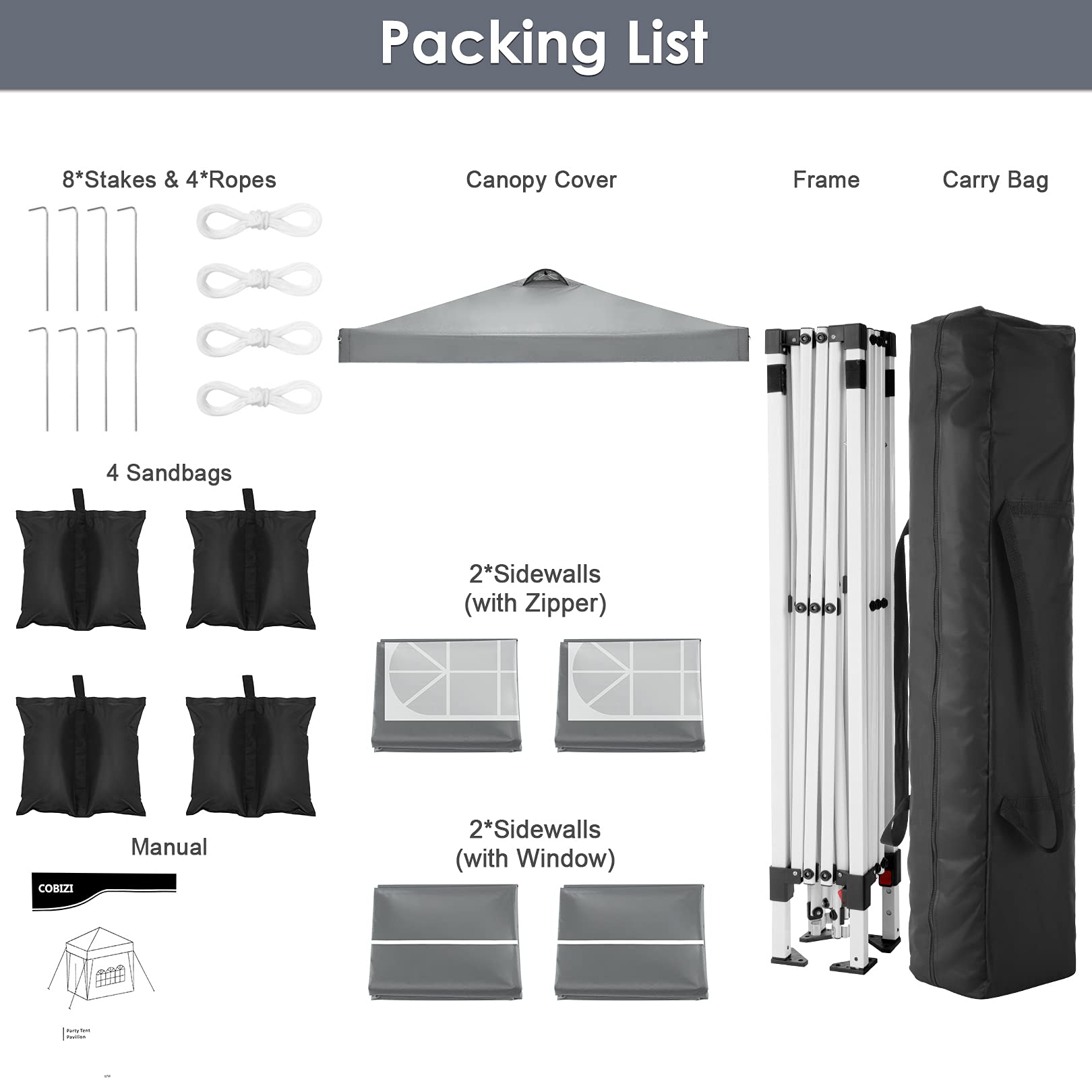 COBIZI 10x10 Pop Up Canopy Tent - Waterproof Instant Gazebo with 4 Sidewalls, Sandbags & Stakes for Outdoor Events, Parties, Backyard & Commercial Use | Perfect for Picnics, Farmers Markets & Beach Outings