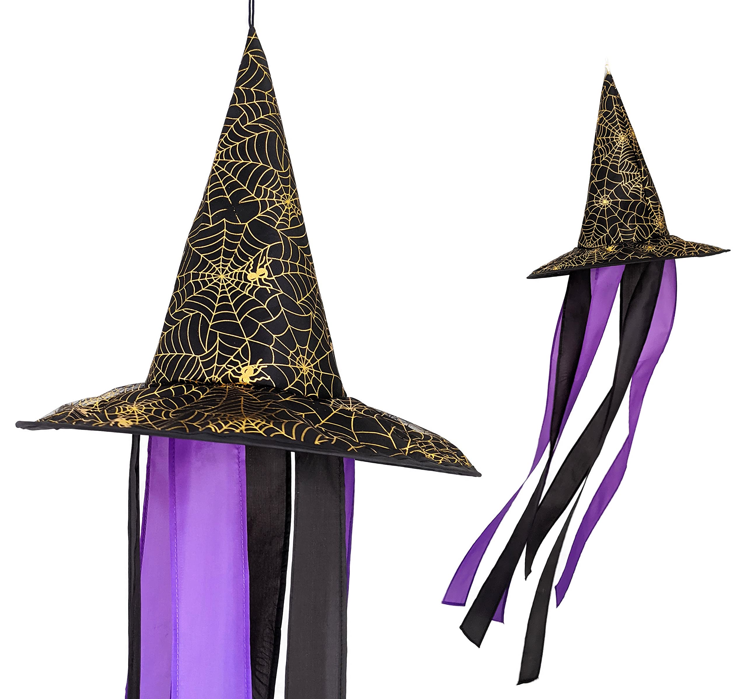 Madrona Brands Halloween Spider Web Witch Hat Windsock Flag - 48 Inch Durable Outdoor Hanging Decor for Yard, Porch & Garden - Perfect for Halloween Party, Haunted House & Spooky Outdoor Decorations