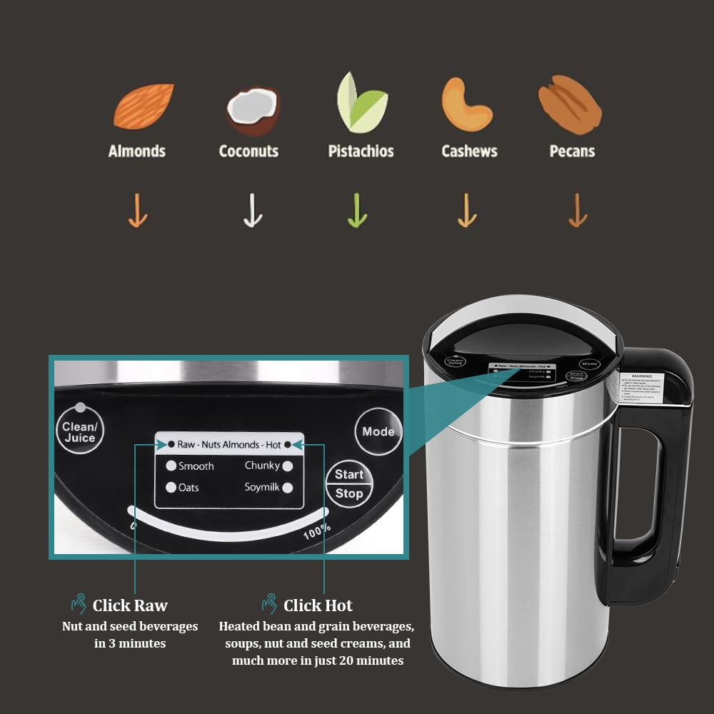 YUEWO Automatic Nut Milk Maker Machine - 7 Modes for Almond, Oat, Soy & Coconut Milk, Soups, Porridges & Smoothies (50oz) - Perfect for Vegan, Dairy-Free & Healthy Lifestyles at Home or Office