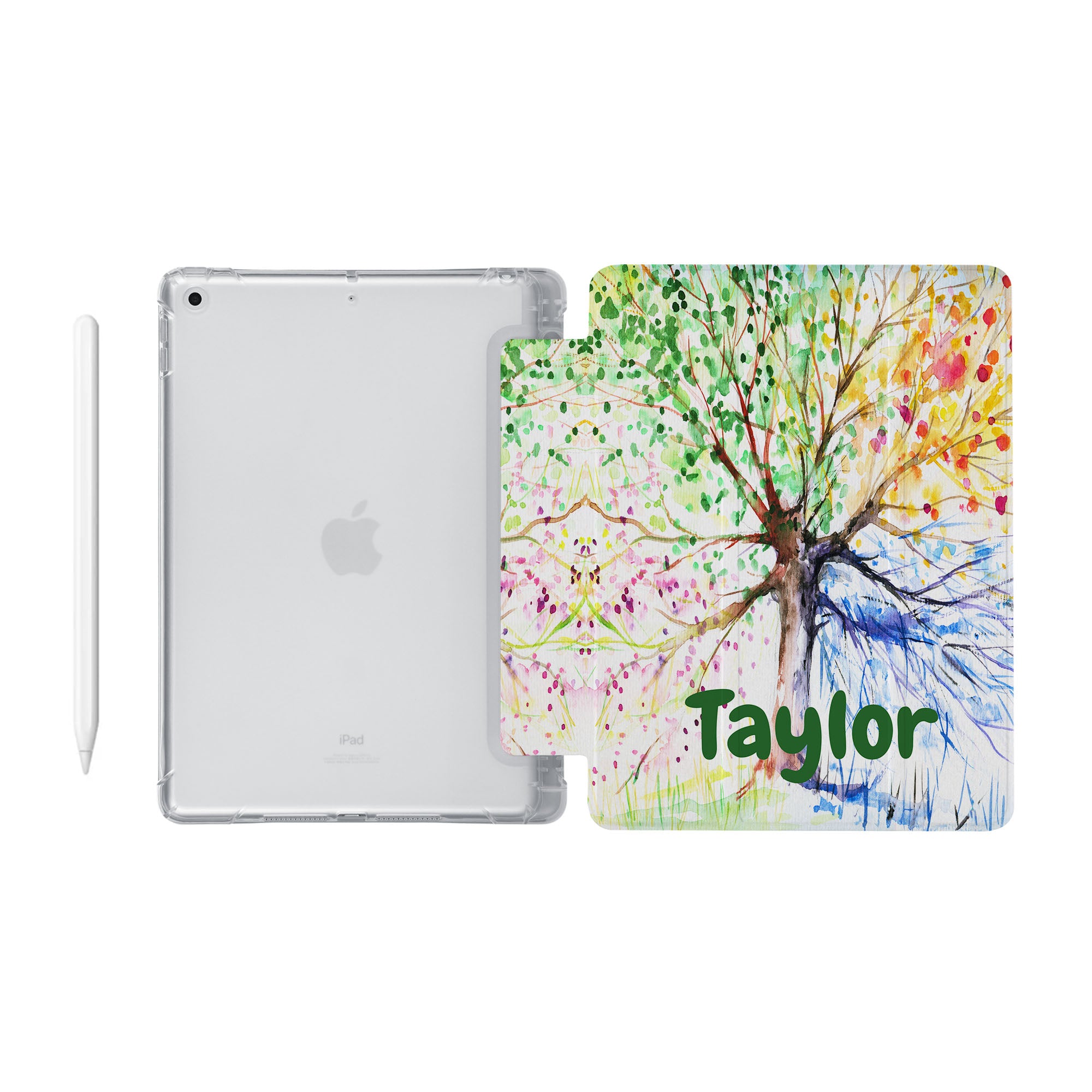 iPad See-Through Case with Watercolor Flower Design - Slim Protective Cover for iPad Air/Pro/Mini - Perfect for School, Work & Travel
