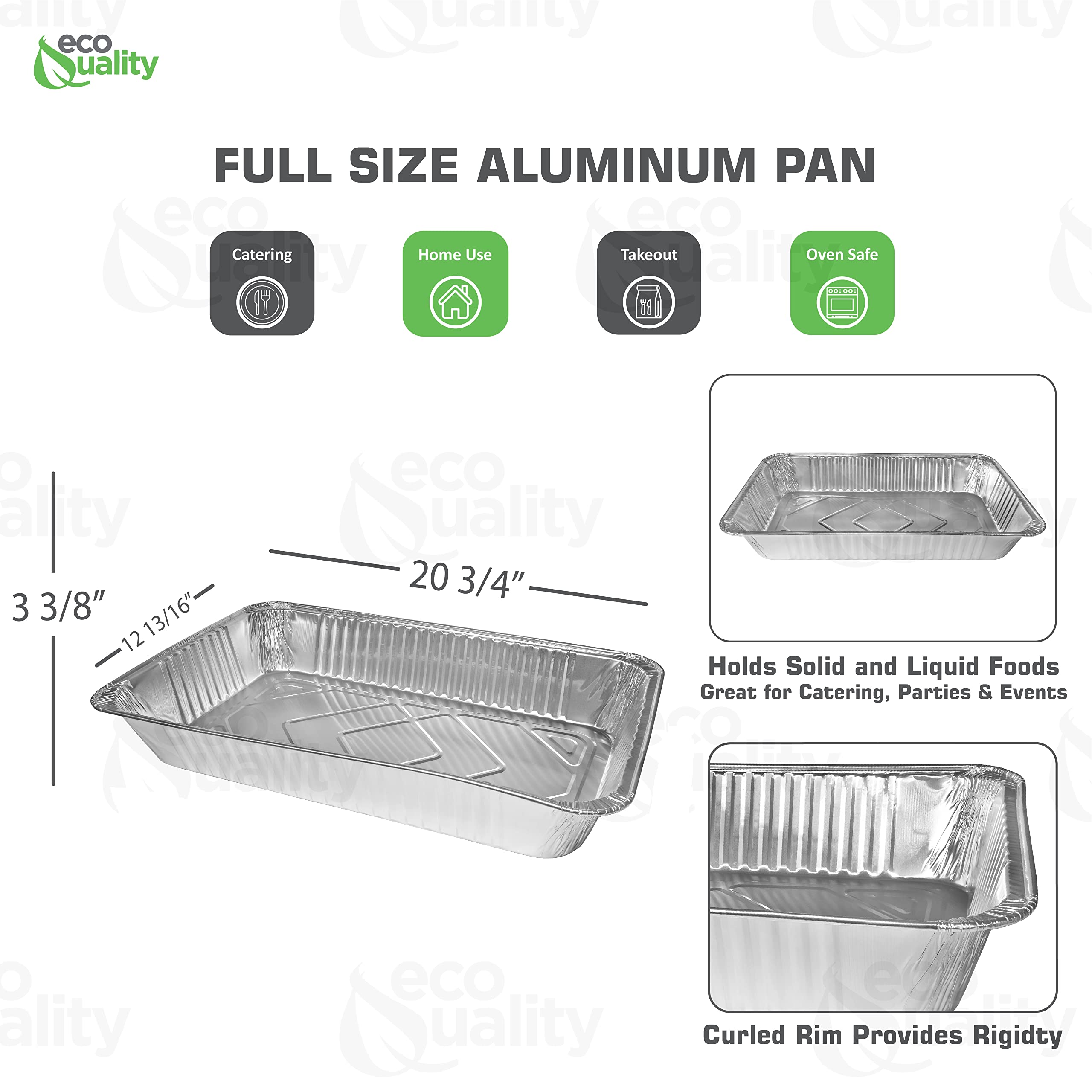 EcoQuality Heavy Duty Disposable Aluminum Foil Steam Table Pans - Full Size & Half Size Oblong Roaster Pans for Catering, Buffets & Baking | Recyclable, Sturdy Commercial Cookware for Restaurants, Parties & Food Service (50 Pack, Full Size)