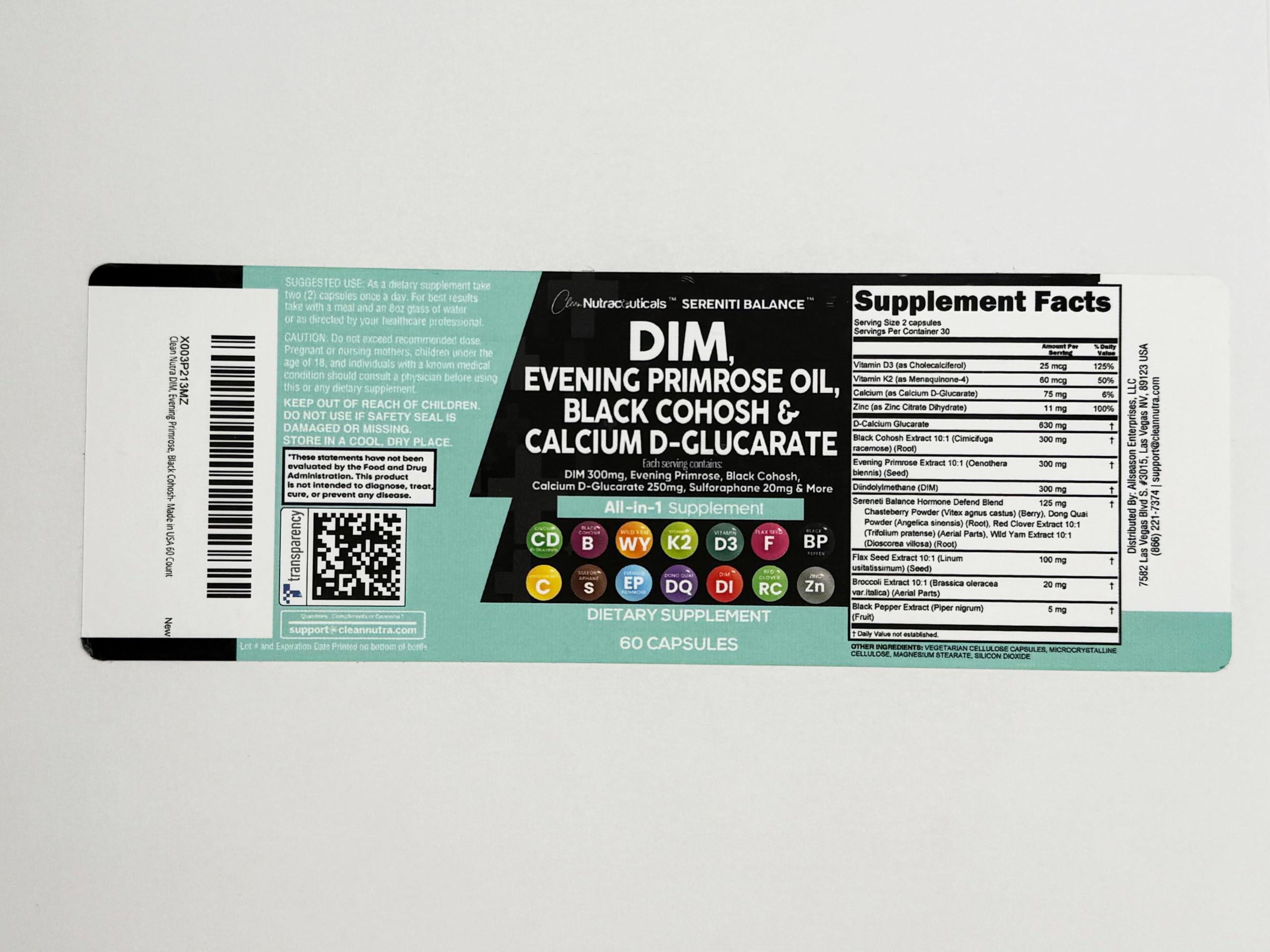 Clean Nutraceuticals DIM Complex for Women - Evening Primrose, Black Cohosh, Calcium D-Glucarate, Sulforaphane & Flax Seed Extract with Dong Quai - 60 Capsules for Hormonal Balance & Menopause Support - Perfect for PMS Relief & Natural Wellness