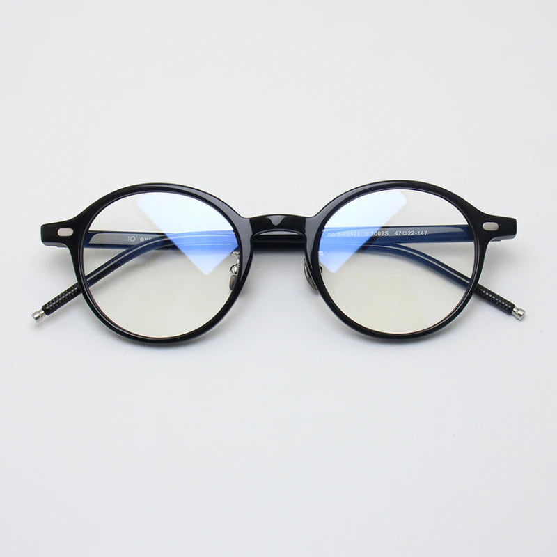 Black Unisex Full Rim Round Acetate Eyeglasses 49205 - Stylish & Lightweight Frames for Men & Women | Perfect for Reading, Work & Everyday Wear