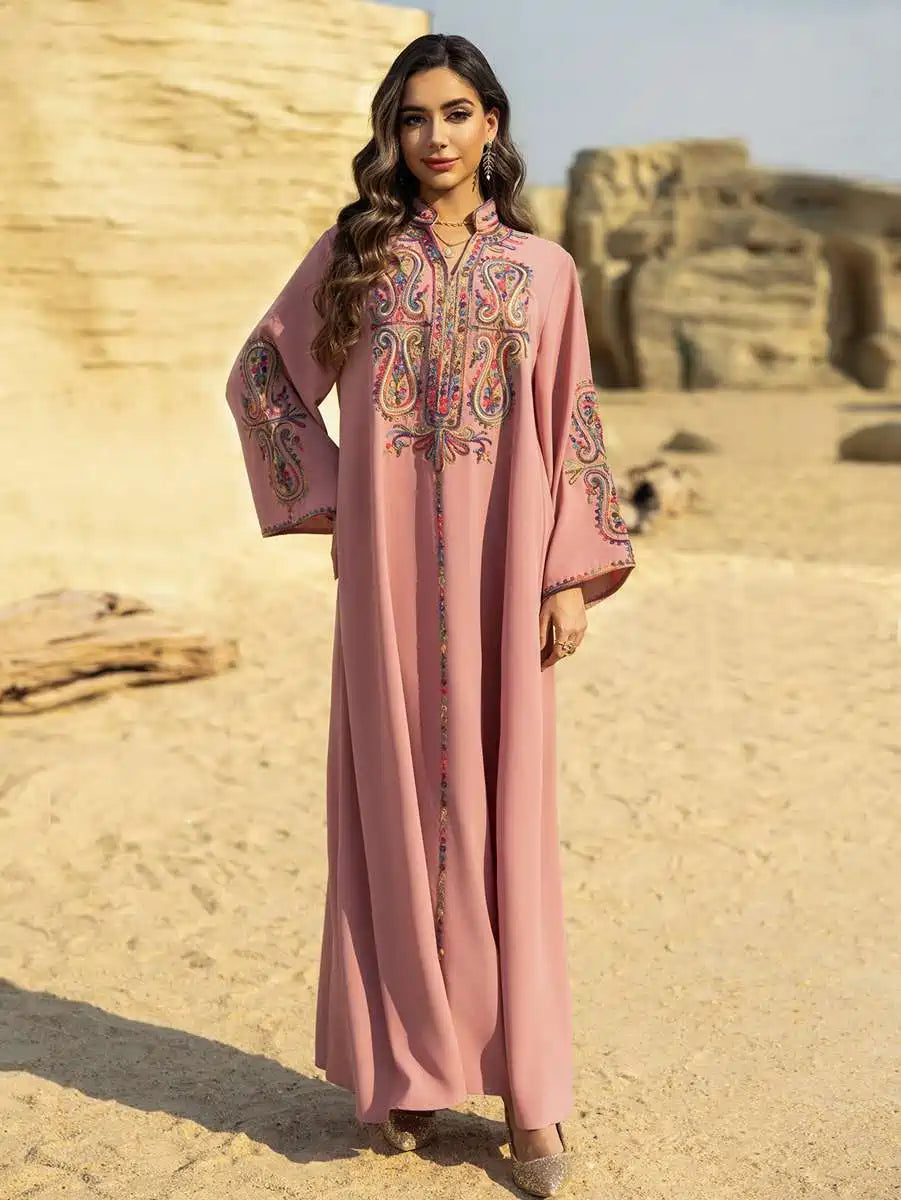 Elegant Rope Embroidery Wrinkle-Free Eid Caftan Dress for Women - Perfect for Eid Celebrations, Weddings & Special Occasions