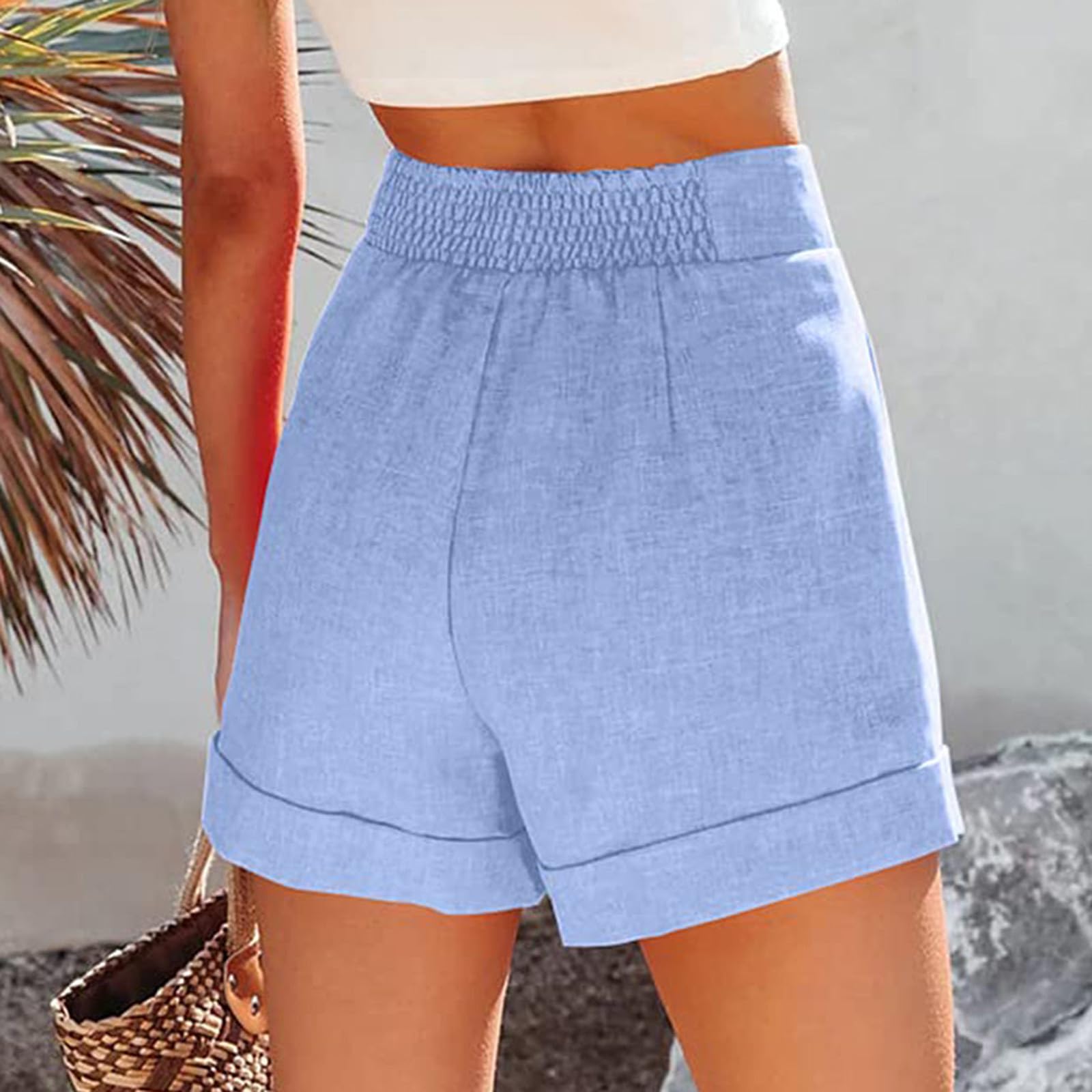 Women's Cotton Linen High Waist Lounge Shorts - Comfy Summer Casual Wear for Home & Travel