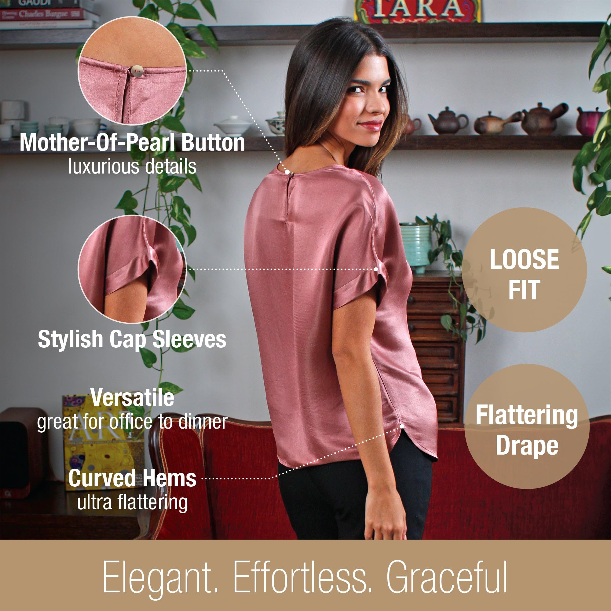 Luxury Artisan Silk Blouse for Women - Pure Silk Cap Sleeve Shirt & Elegant Silk Top | Perfect for Office Wear, Evening Events & Special Occasions