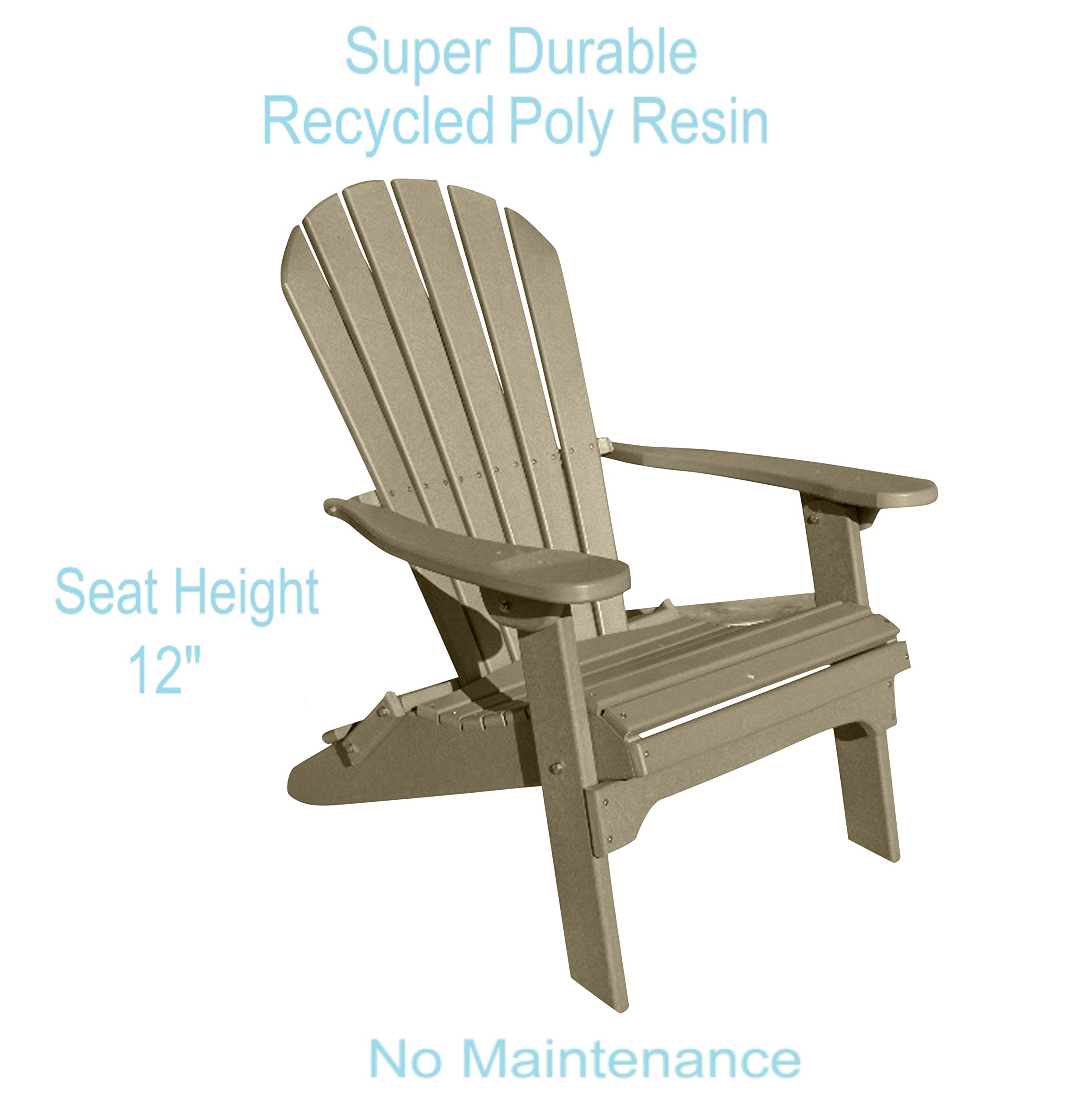 Phat Tommy Foldable Adirondack Chair - Heavy Duty HDPE Recycled Plastic All-Weather Outdoor Furniture for Deck, Porch, Patio & Garden - Weatherwood Finish - Perfect for Relaxing, Camping & Backyard Lounging