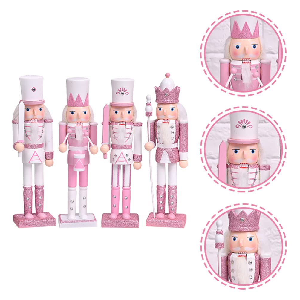4Pcs 9.5 Inch Pink Wooden Nutcracker Christmas Decorations - Festive Nutcracker Soldier Figurines for Shelves, Tables, Parties & Outdoor Xmas Decor | Perfect for Holiday Home Decor, Christmas Tree Ornaments & Gift Giving