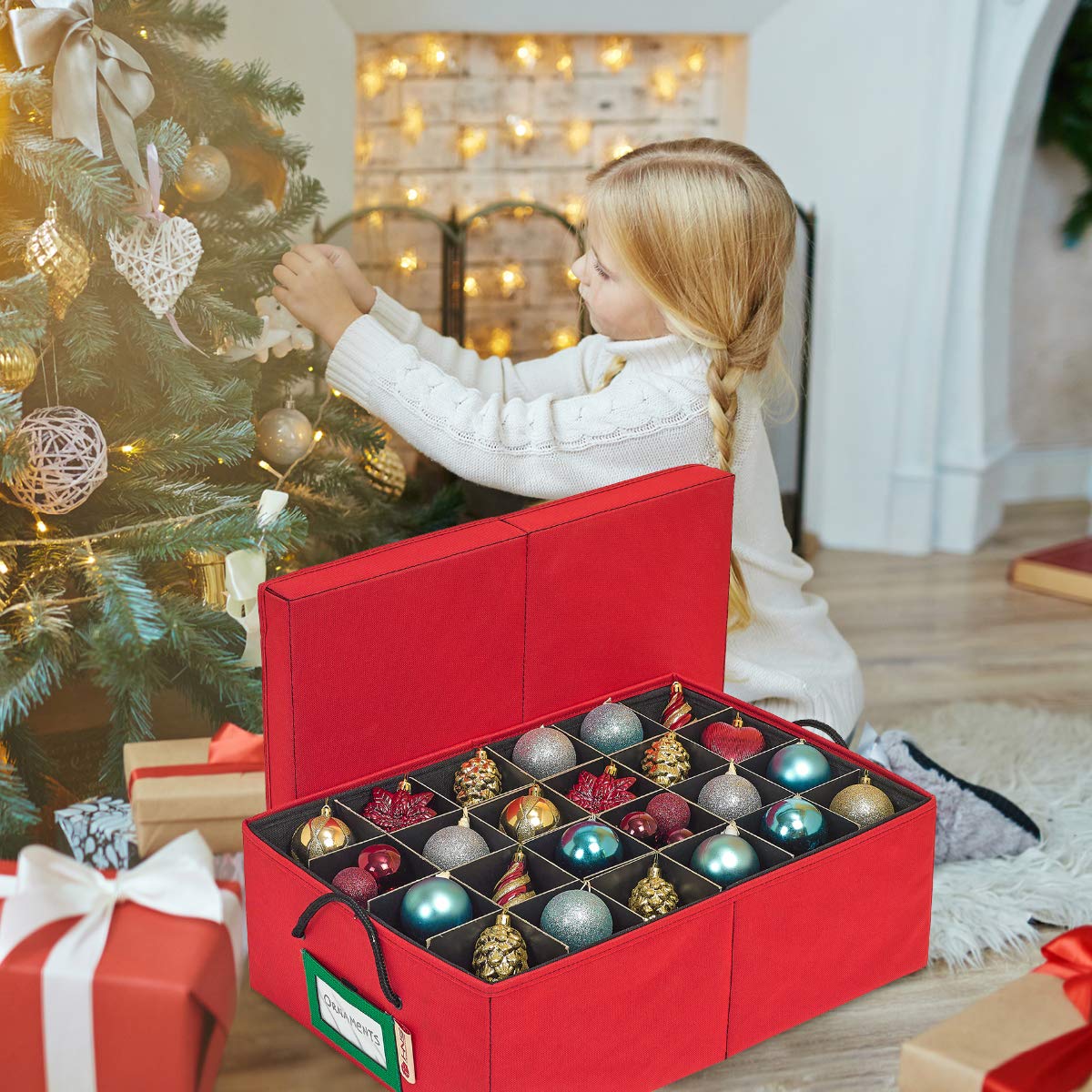 Christmas Ornament Storage Box with Dividers - Durable Holiday Decor Organizer with 2 Removable Trays Holds 48 Ornaments (3