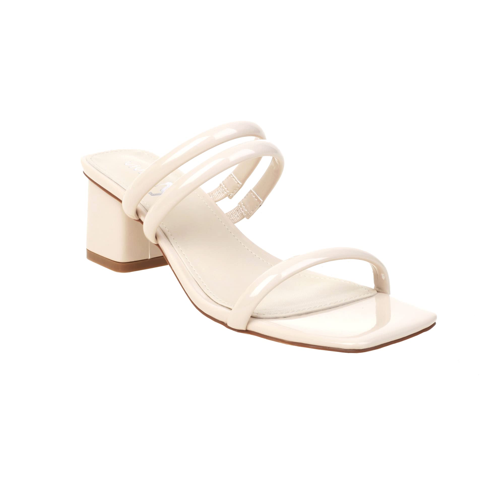 Vivianly Women's Strappy Chunky Heel Sandals - 3 Strap Slip-On Square Open Toe High Heels for Party, Wedding & Summer Outfits
