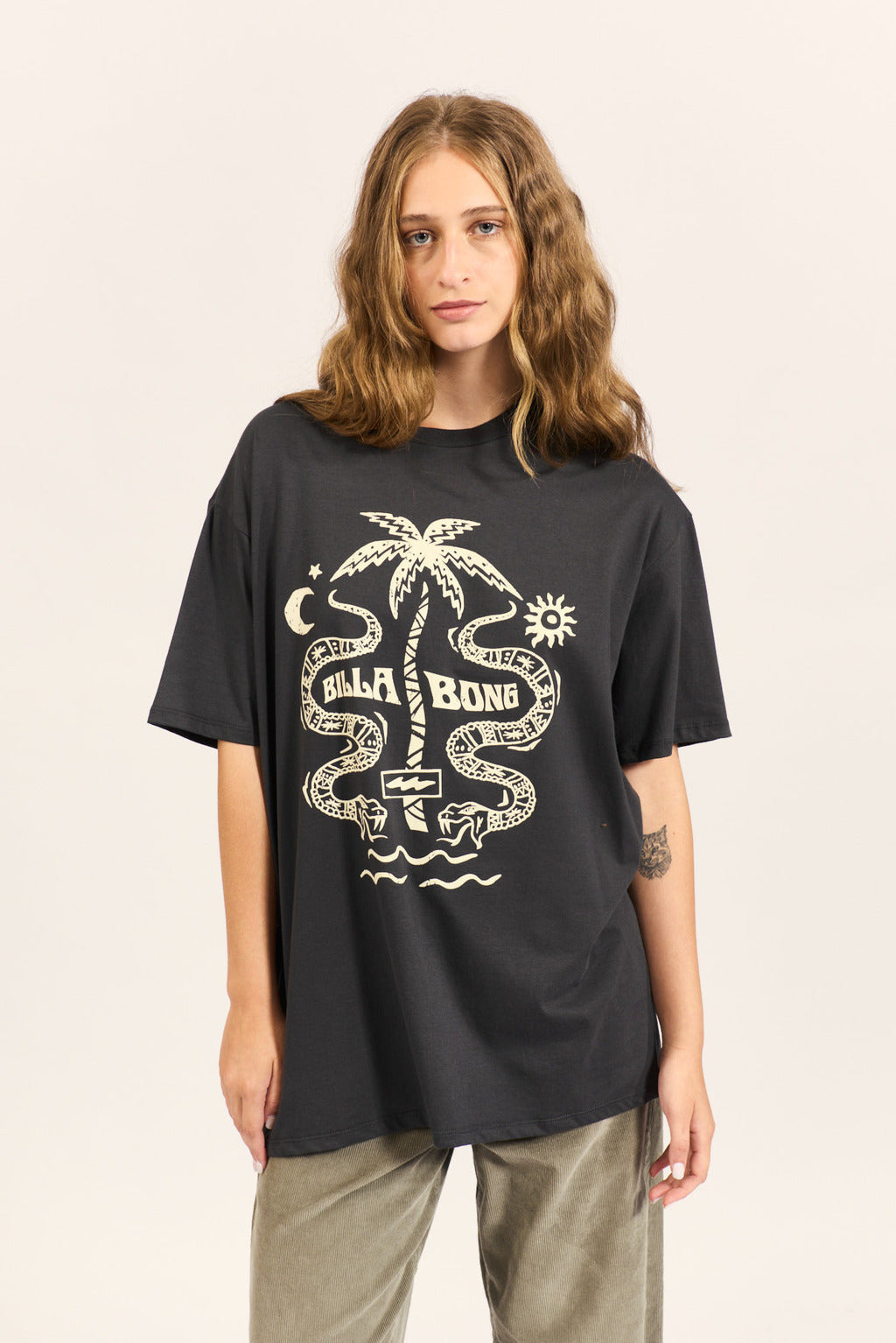 Billabong Women's Tiki Snake Graphic T-Shirt - Black | Casual Wear, Beach Outings & Summer Fashion