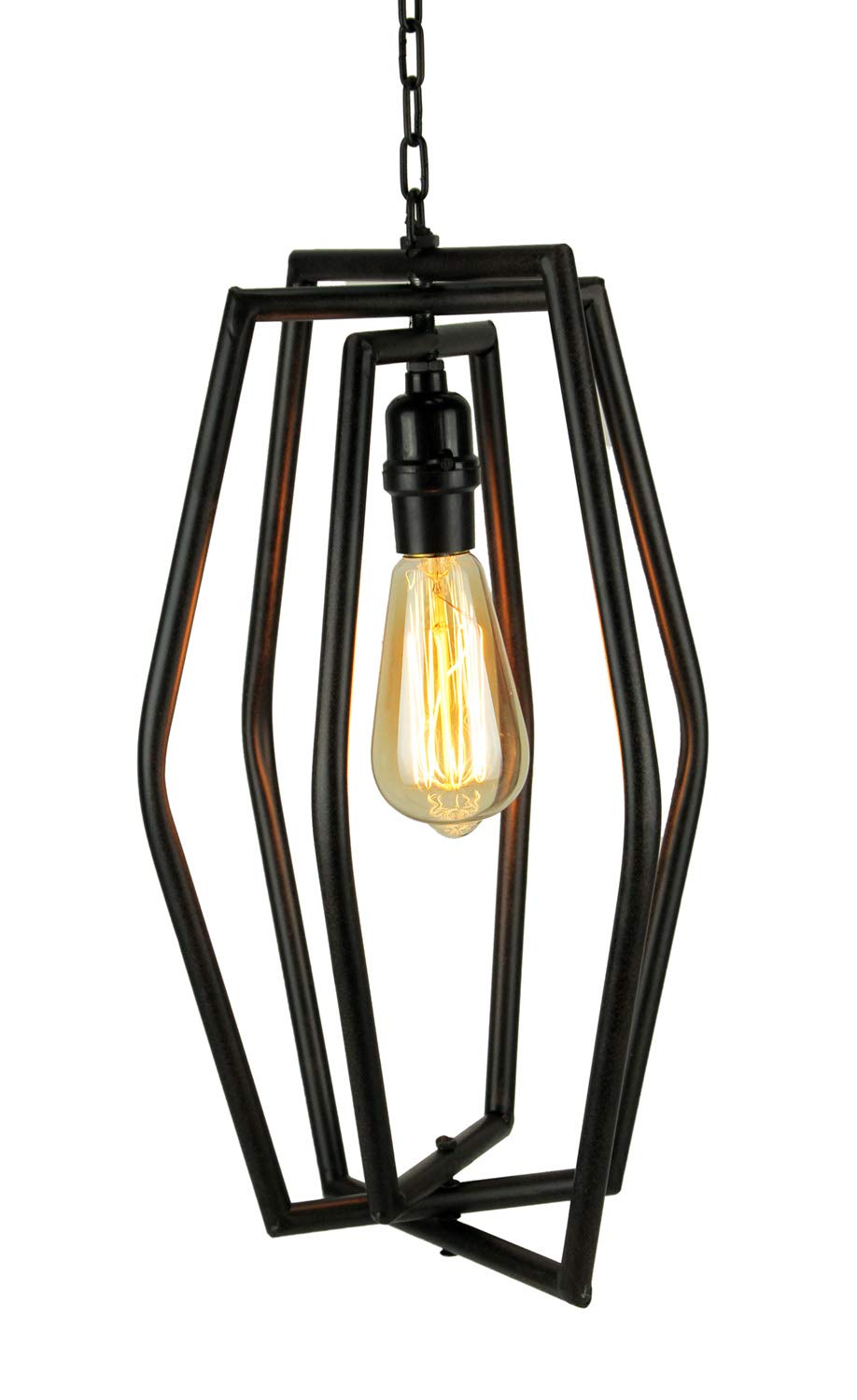 GERSON Oil Rubbed Bronze Finish Angular Metal Cage Pendant Light with Edison Bulb - Vintage Industrial Ceiling Lighting for Kitchen Island, Dining Room & Bar Decor