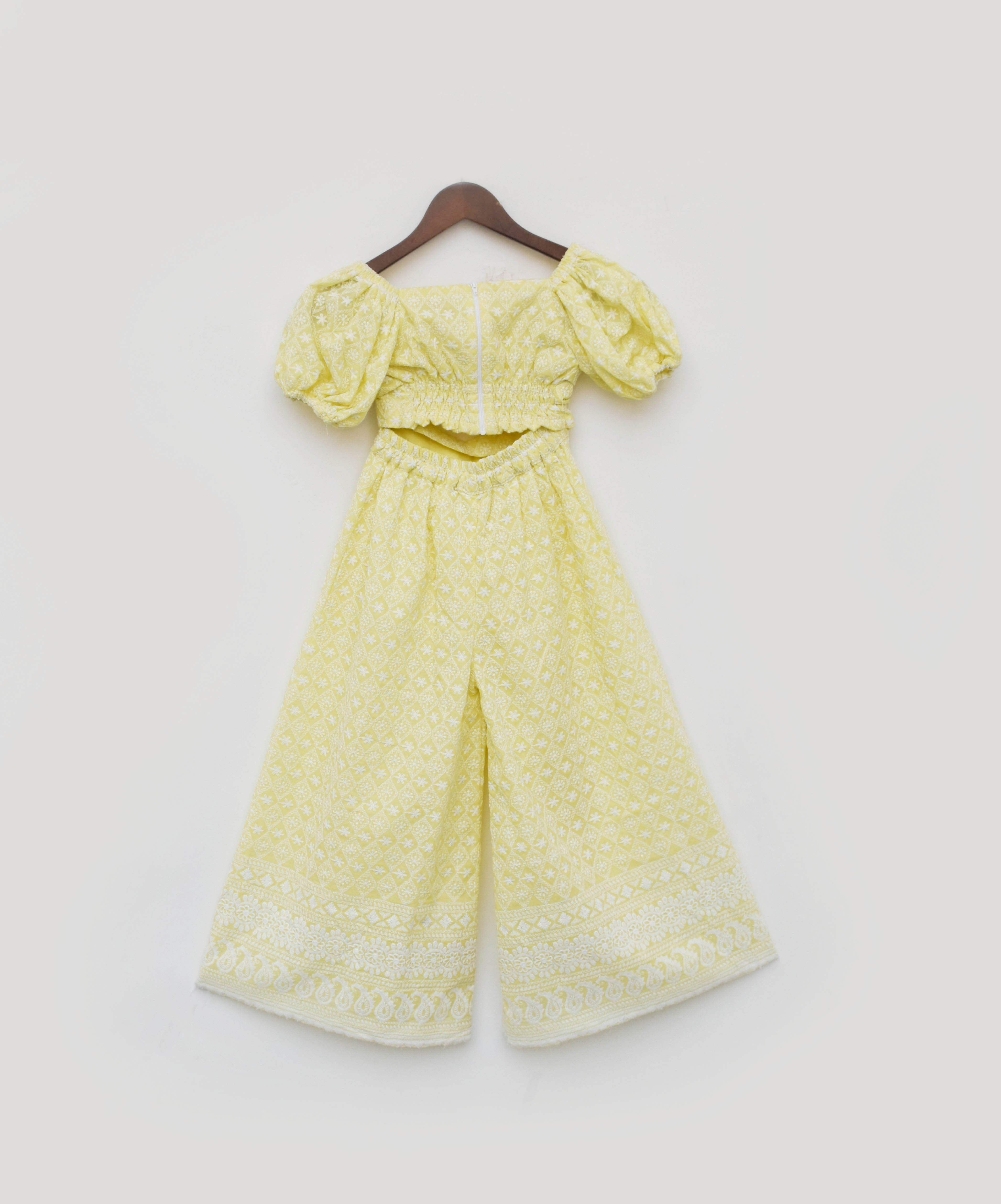 Pre Order: Stylish Yellow Embroidered Top & Sharara Set - Elegant Ethnic Outfit for Weddings, Parties & Festive Occasions