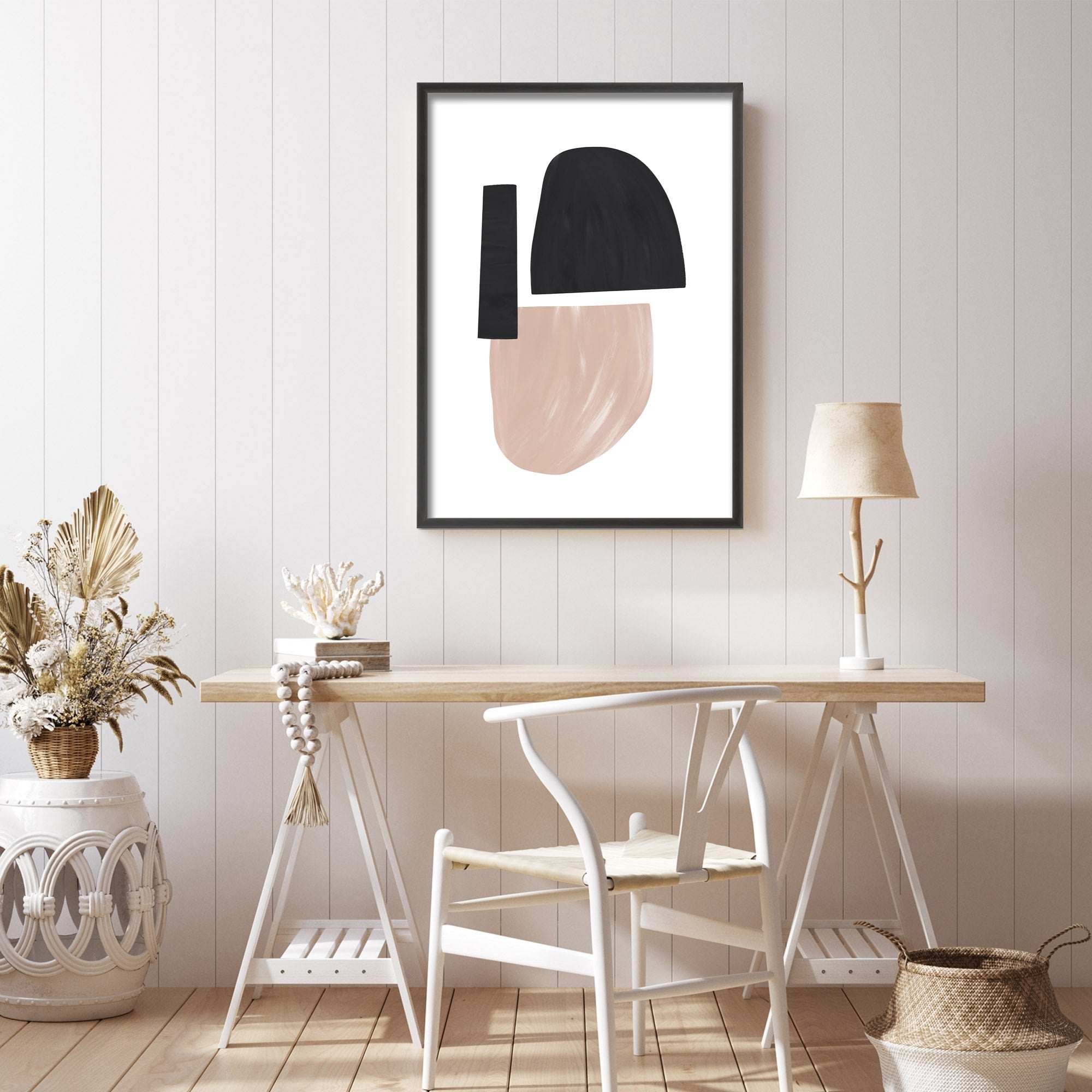 Black and Nude Abstract Shapes Framed Print Wall Art - Modern Home Decor for Living Room, Bedroom & Office - Premium Canvas Painting by Uplusmestudio