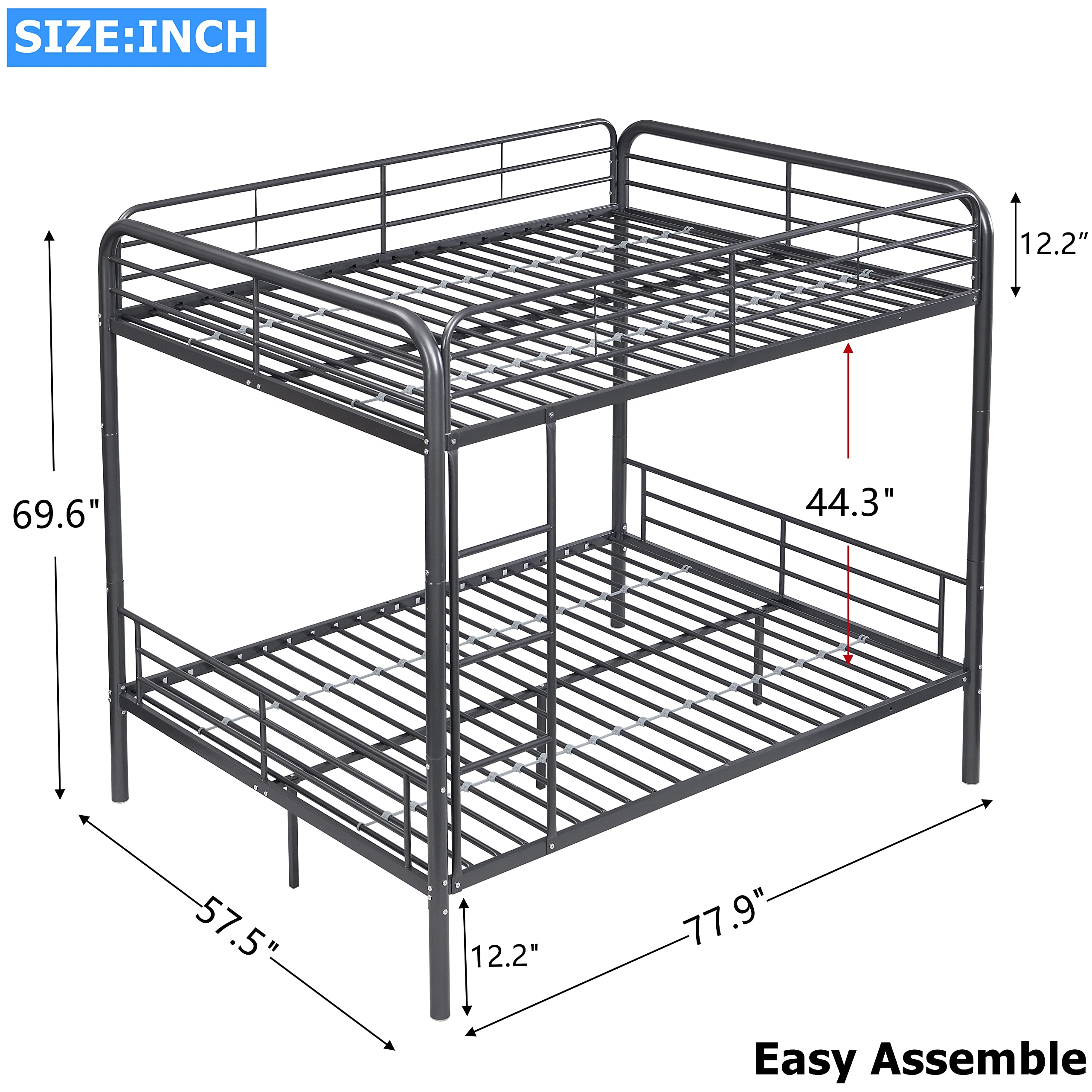 Heavy Duty Full Over Full Metal Bunk Bed with Ladder & Rails - Convertible for Kids & Adults - Perfect for Dorms & Small Spaces