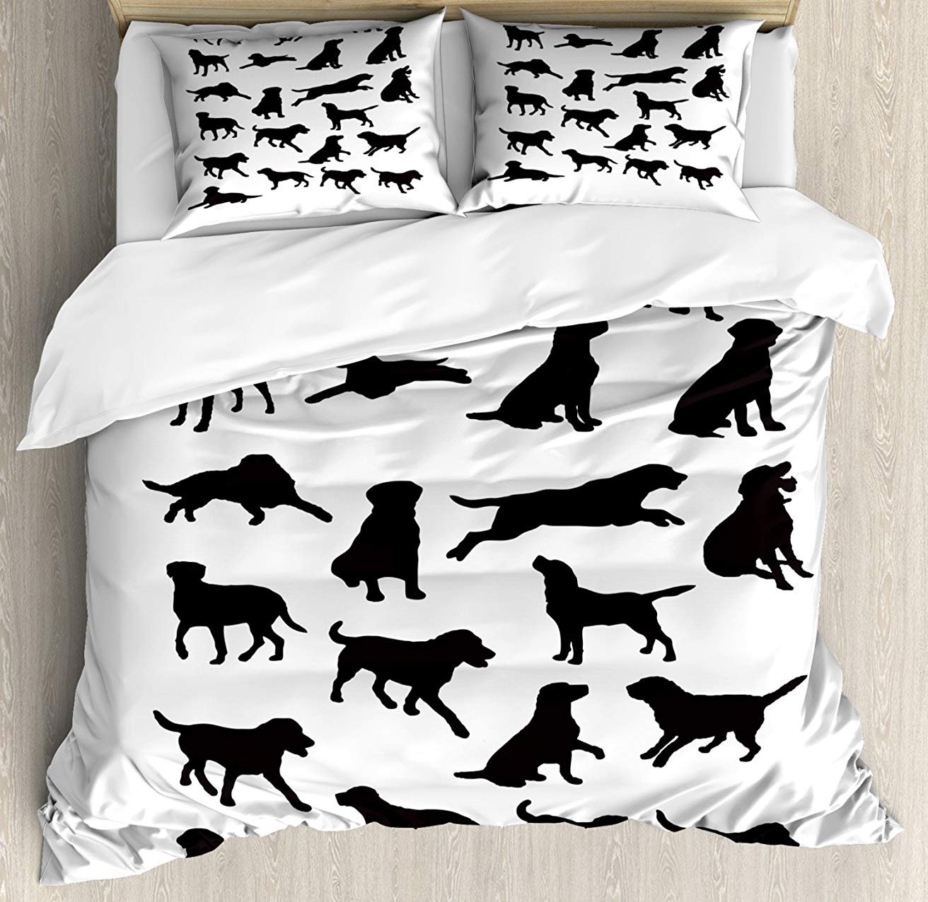 3-Piece Labrador Pet-Themed Full Bedding Set - Comforter, Duvet Cover & 2 Pillowcases - Black Silhouette Dog Design for Kids, Teens & Adults - Perfect for Pet Lovers' Bedrooms & Cozy Home Decor