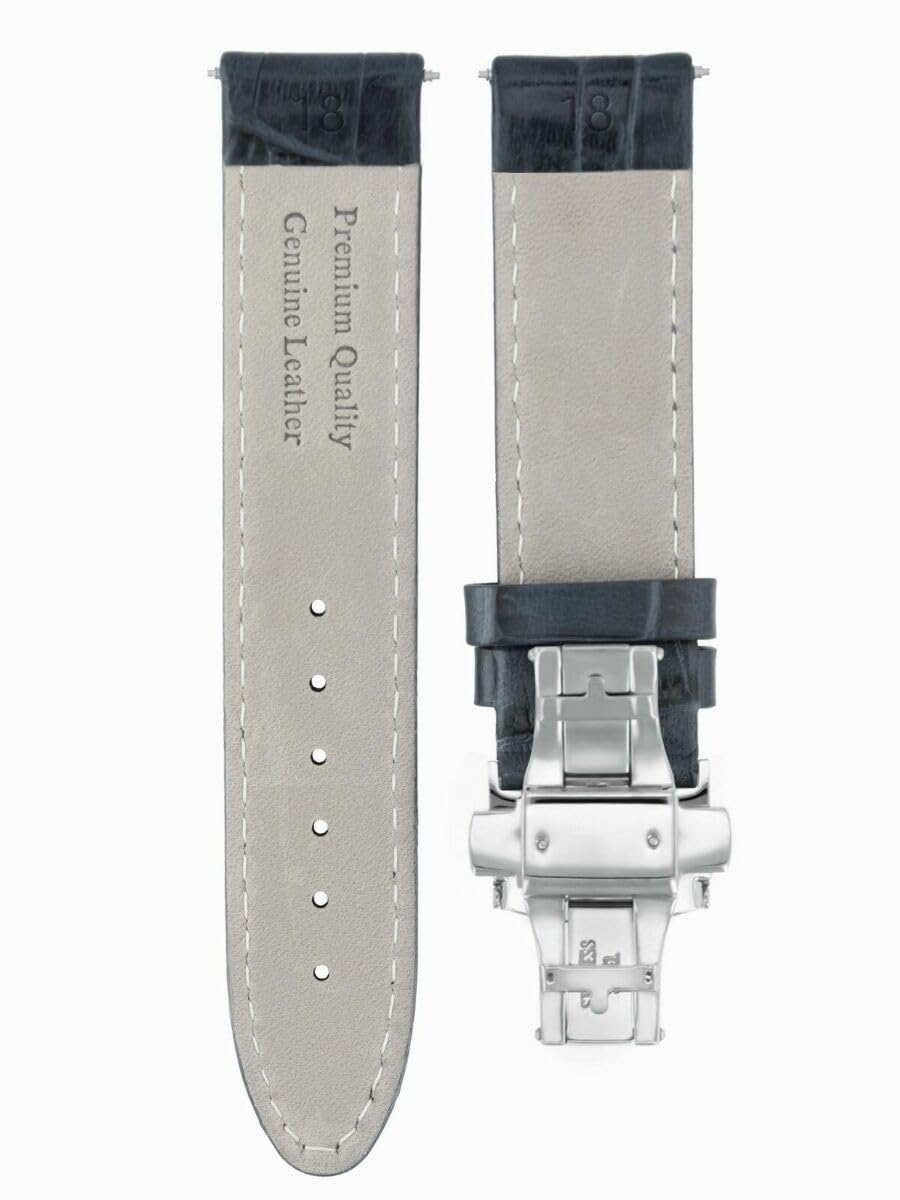 Premium 18mm Genuine Leather Watch Band Strap - Compatible with Breitling Pilot & Colt Watches - Black #7 - Perfect for Business, Casual Wear & Aviation Enthusiasts