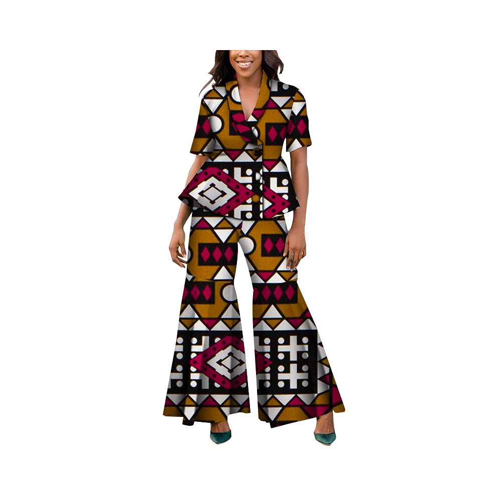 BAZINRICHE Women's African Print Ankara Top and Pants Set - 2 Piece Traditional Outfit for Parties, Weddings & Cultural Events