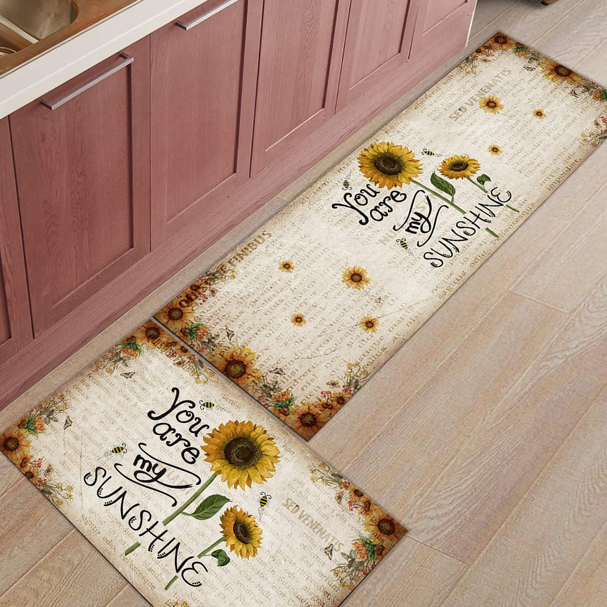Anti-Fatigue Kitchen Floor Mats - Non-Slip Waterproof 2-Pack for Standing Comfort | Sunflower Design