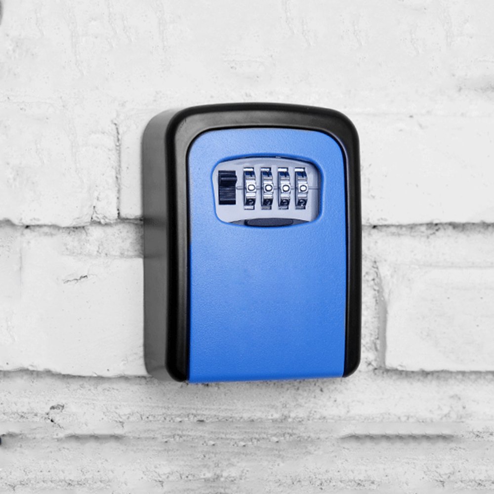 ELEOPTION 4 Digit Combination Key Lock Box - Wall Mount Safe Key Storage for Home, Office, Car & Outdoor Use | Weatherproof Key Locker with Secure Code Lock (Blue) - Perfect for Vacation Rentals, Airbnb Hosts & Property Management
