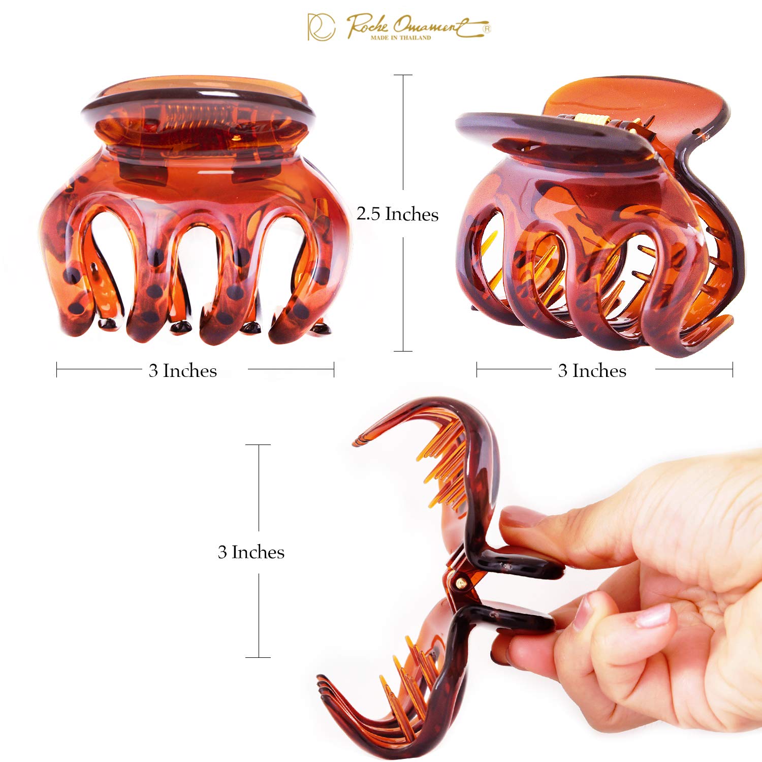 6-Pack Women's Classic Jumbo Pumpkin Hair Clips - Octopus Claw Jaw Interlocking Teeth Design for Strong Hold & No Slip Grip | Fashion Hair Accessories for Thick Hair, Ponytails & Updos (Large, Brown)
