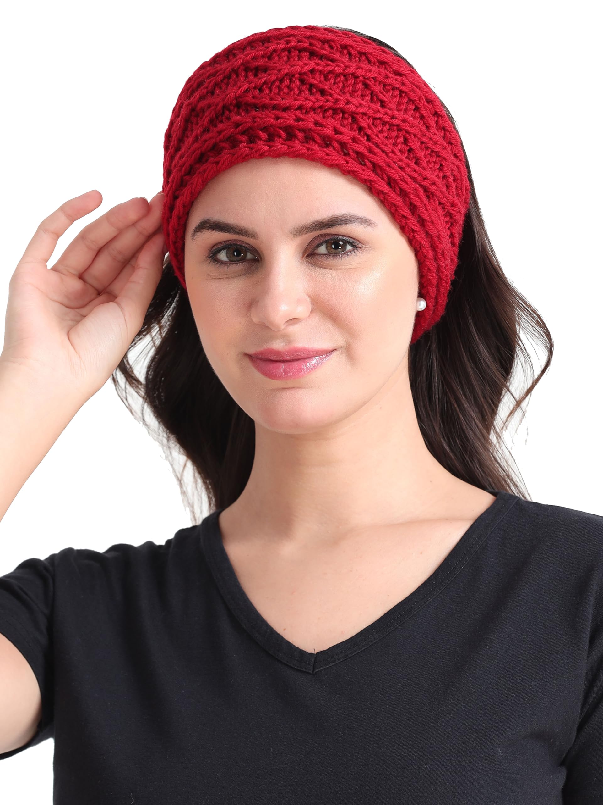 FabSeasons Acrylic Woolen Skull Stretch Headband - Winter Ear Warmer & Hair Accessory for Women & Girls - Perfect for Skiing, Running & Cold Weather Fashion