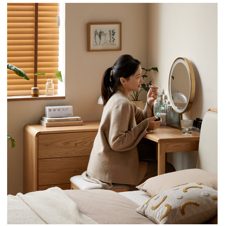 Solid Oak Retractable Vanity Dressing Table with Mirror - Perfect for Bedroom, Bathroom & Small Space Makeup Organization