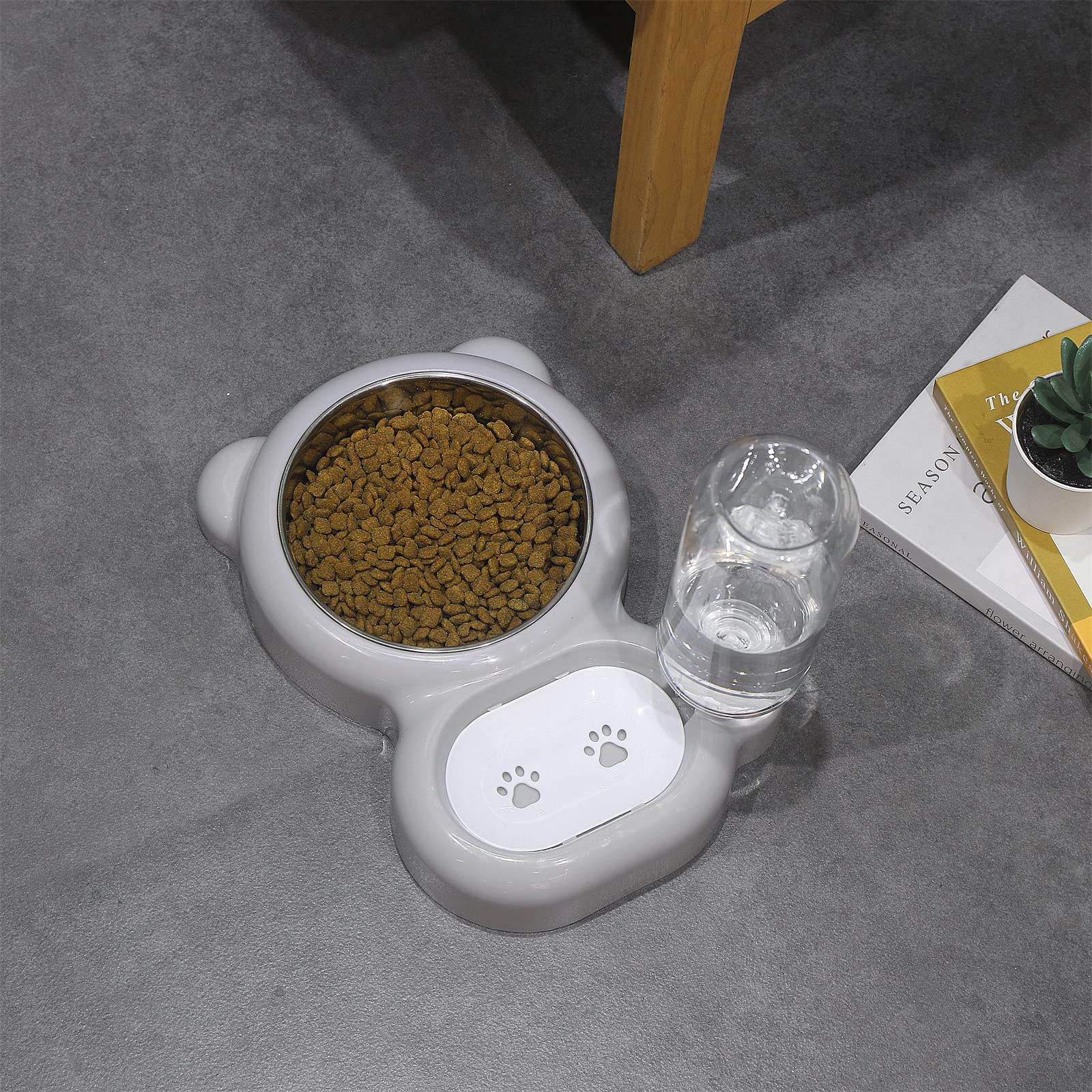 Premium Stainless Steel Cat and Small Dog Bowls Set with Water Dispenser - Non-Slip Pet Food & Water Dishes for Home, Travel, and Outdoor Use - Grey