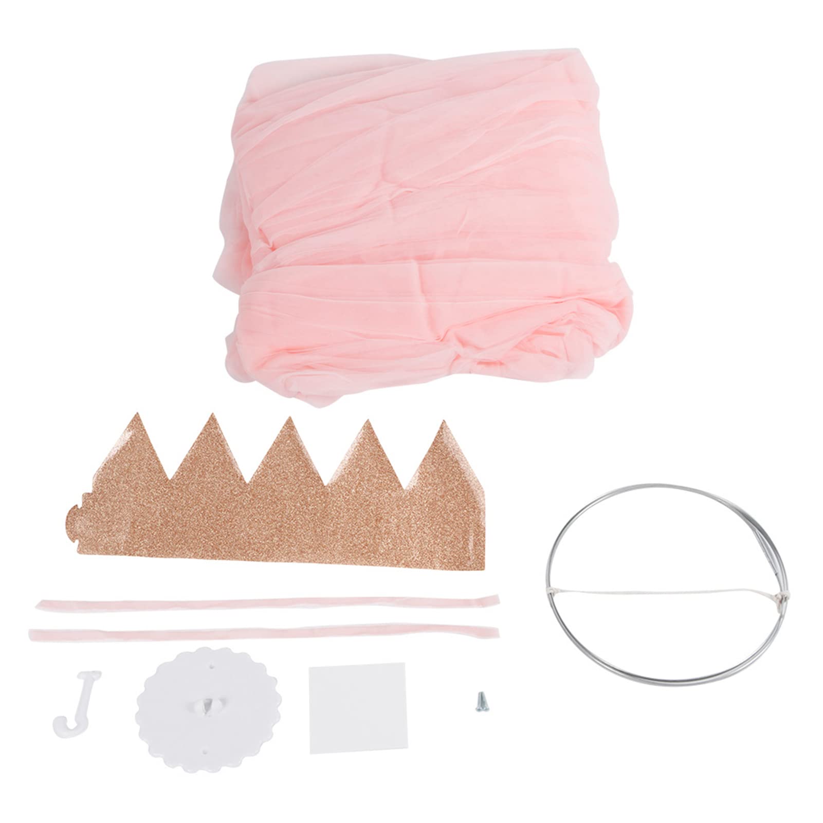 Walfront Pink Princess Crown Bed Canopy - Mosquito Net for Girls Room Decor, Romantic Summer Hanging Dome Canopy for Bed - Perfect for Kids' Bedrooms, Dorm Rooms & Nursery Decor (Pink)