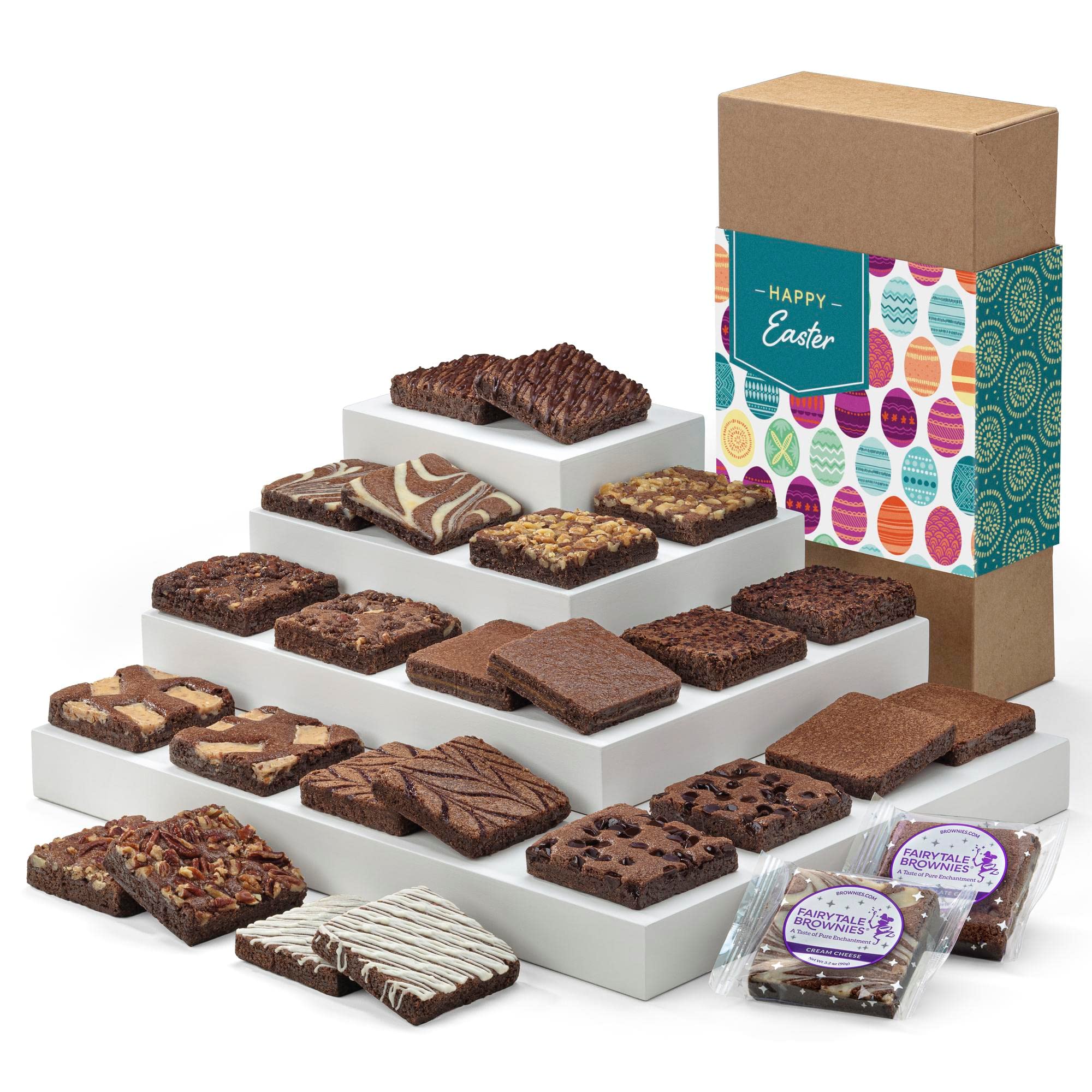 Fairytale Brownies Easter Gift Basket - 24 Individually Wrapped 3-Inch Gourmet Chocolate Brownies (LE124) - Perfect for Easter Celebrations, Corporate Gifts & Holiday Treats