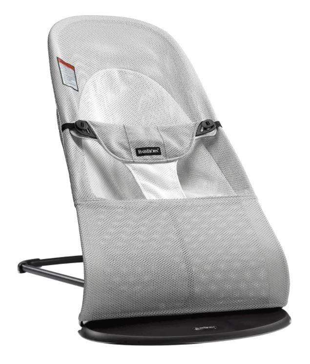 BabyBjorn Bouncer Balance Soft Mesh Baby Chair - Black Frame with Silver/White Fabric - Perfect for Newborns & Infants - Ideal for Nursery, Living Room & Outdoor Use