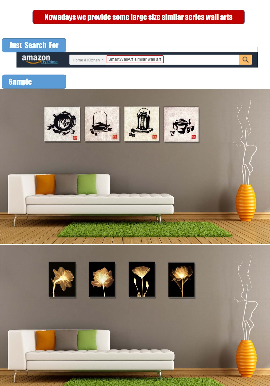 Blue Guitar & Wave Canvas Art - 4 Panel Music Wall Decor for Living Room Gifts