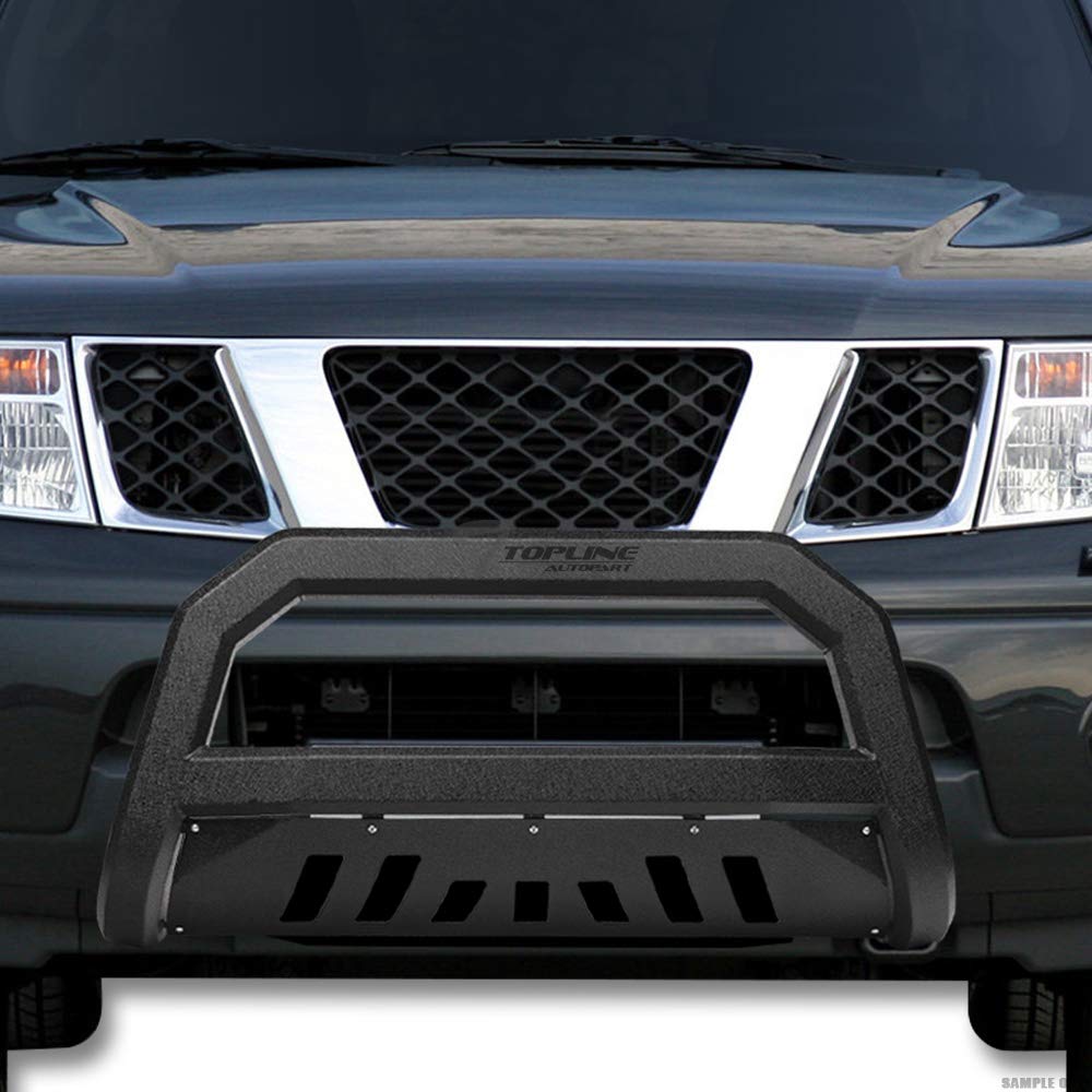 Textured Black AVT Style Bull Bar Brush Guard Front Bumper Grille with Skid Plate for 2005-2015 Toyota Tacoma - Off-Road Protection & Truck Accessories for Adventure & Work