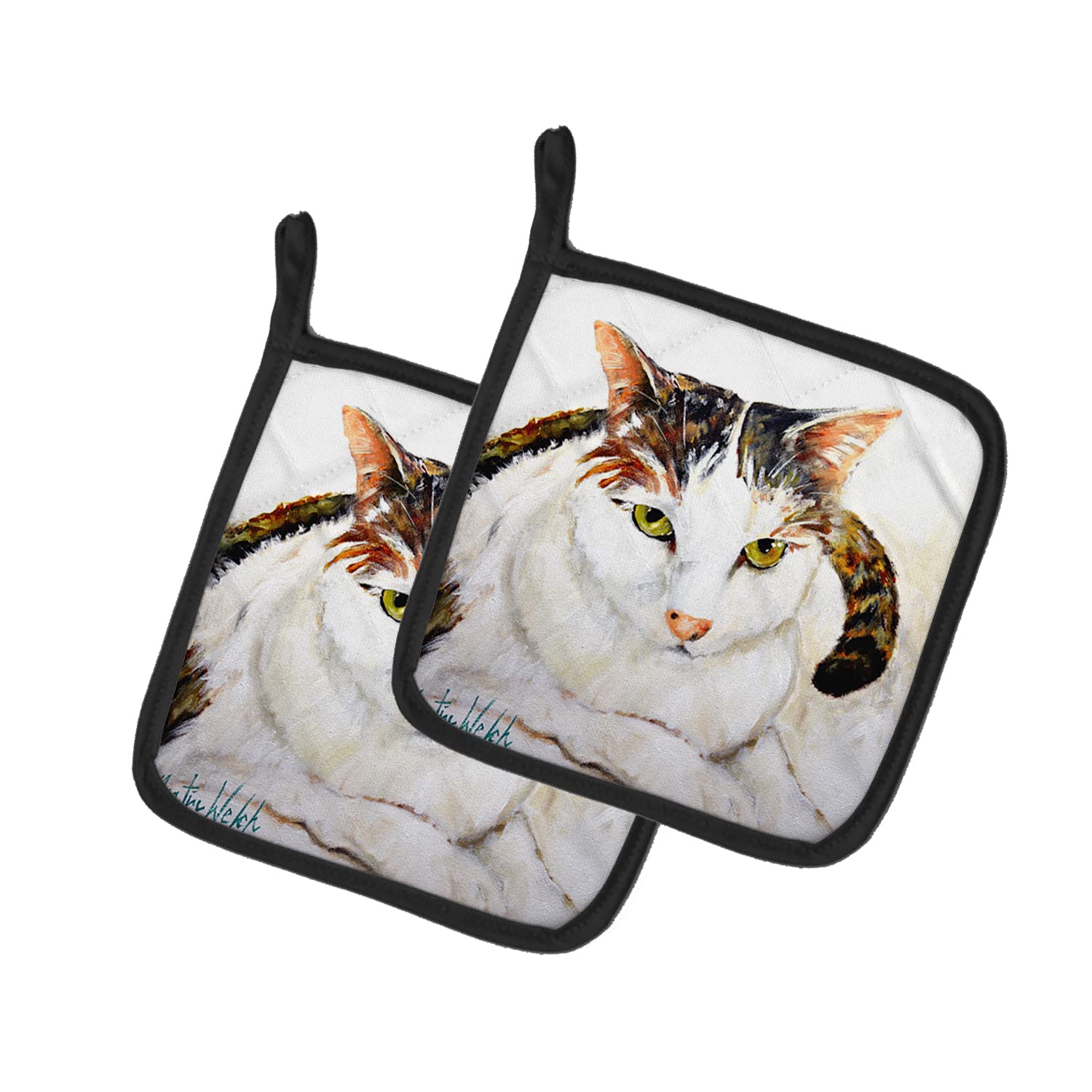 Lanie Cat Heat Resistant Pot Holders Set - 7.5 x 7.5 Inch Kitchen Oven Mitts for Cooking, Baking & BBQ - Cute Cat-Themed Potholders for Hot Pans & Baking Sheets