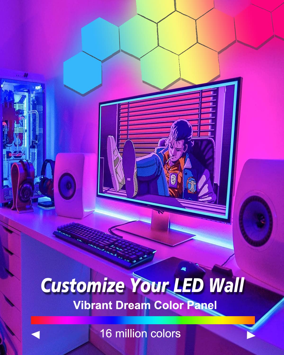 RGBIC Hexagon LED Light Panels - Gaming Lights with Music Sync & App Control, Cool Wall Decor for DIY Creative Modular Lighting - Perfect for Party, Living Room, Bedroom (10 Panels) - Enhance Gaming Atmosphere & Home Decor