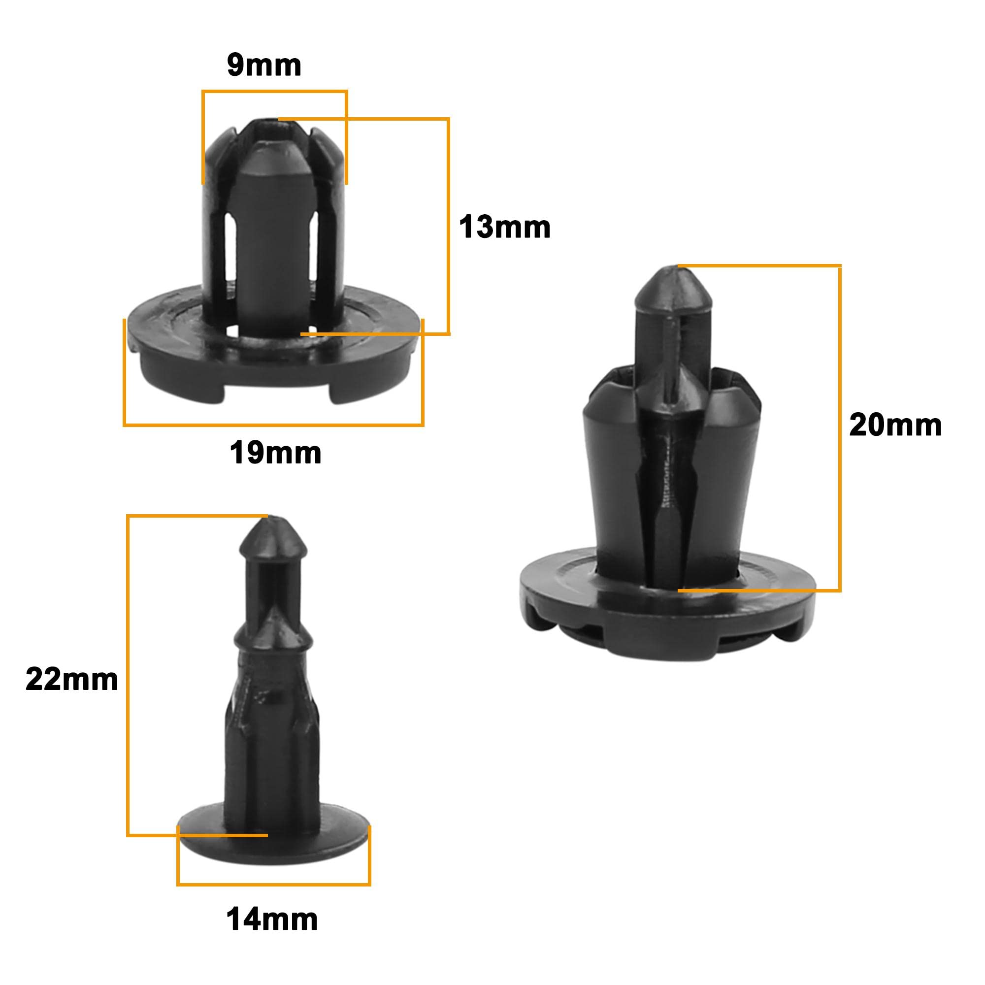 50 Pcs 9mm Plastic Push Retainer Clips Fasteners - Compatible with Honda MR200300 | Car Bumper Rivet Clips for Auto Body Panel Repair & Interior Trim Installation