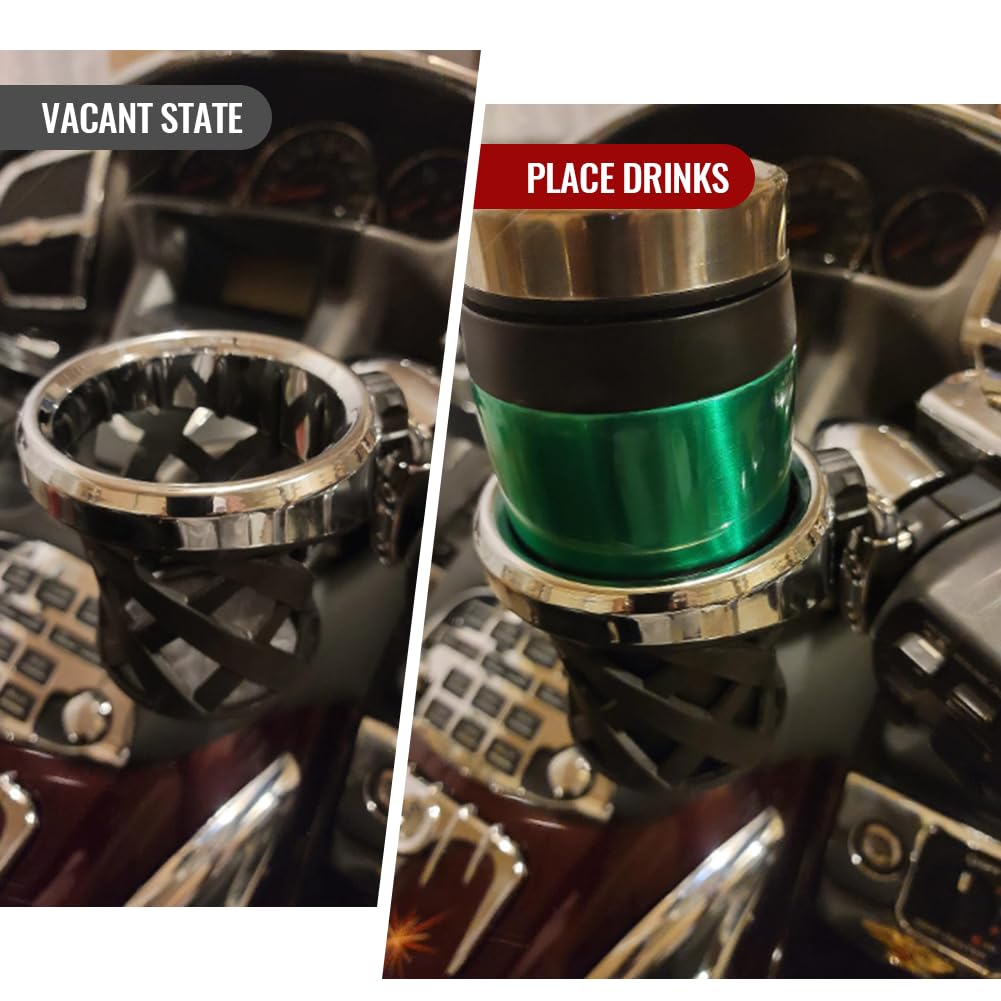 Universal Motorcycle Handlebar Cup Holder - Chrome Drink Mount for Honda Goldwing GL1800/GL1800 Trike (2001-2021) & F6B (2013-2021) - Perfect for Long Rides, Road Trips & Adventure Touring