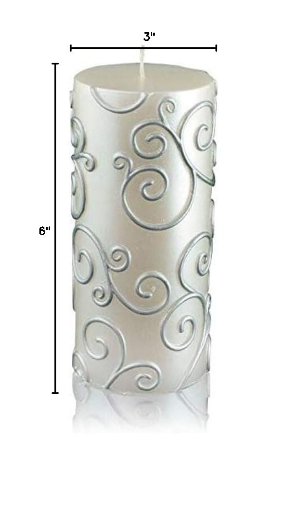 Jeco 3x6 Inch Purple Scroll Pillar Candles (Pack of 12) - 3