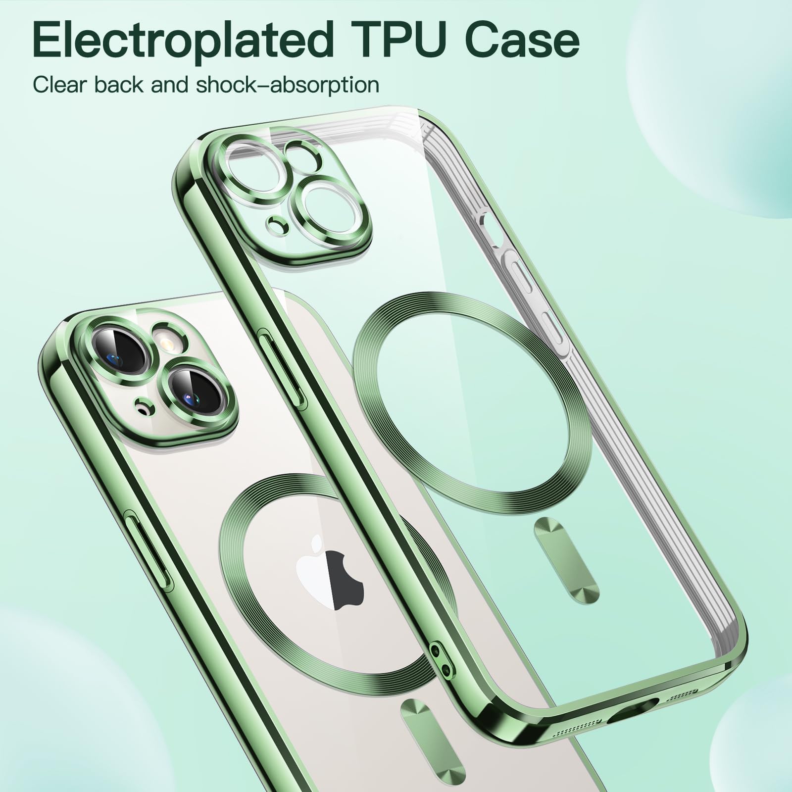 JETech Ultra Slim Clear Case for iPhone 14 Plus 6.7-Inch | MagSafe Compatible | Shockproof TPU Cover with Full Camera Protection | Light Green | Perfect for Everyday Use, Wireless Charging & Travel Protection