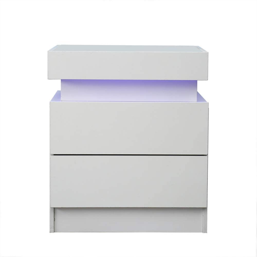 Modern LED Nightstand with 2 Drawers - White Bedside Table for Bedroom, Home Decor & Storage (17.7 x 13 x 19.7 in) - Perfect for Small Spaces, Apartment Living & Guest Rooms