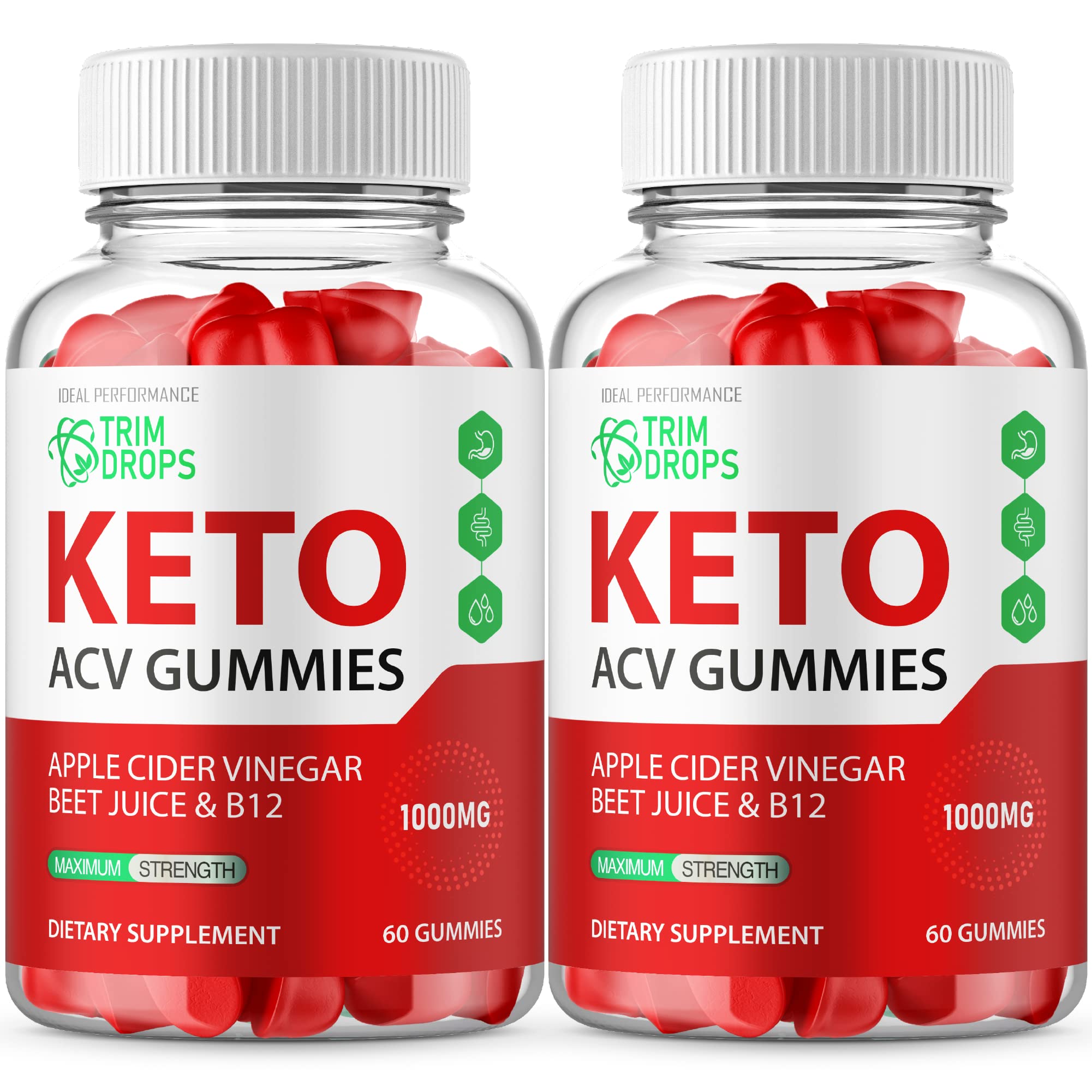 Ideal Performance Trim Drops Ketos ACV Gummies (2 Pack, 120 Gummies) - Apple Cider Vinegar Keto Supplement for Weight Loss & Ketosis Support - Perfect for Low Carb Diet & Healthy Lifestyle