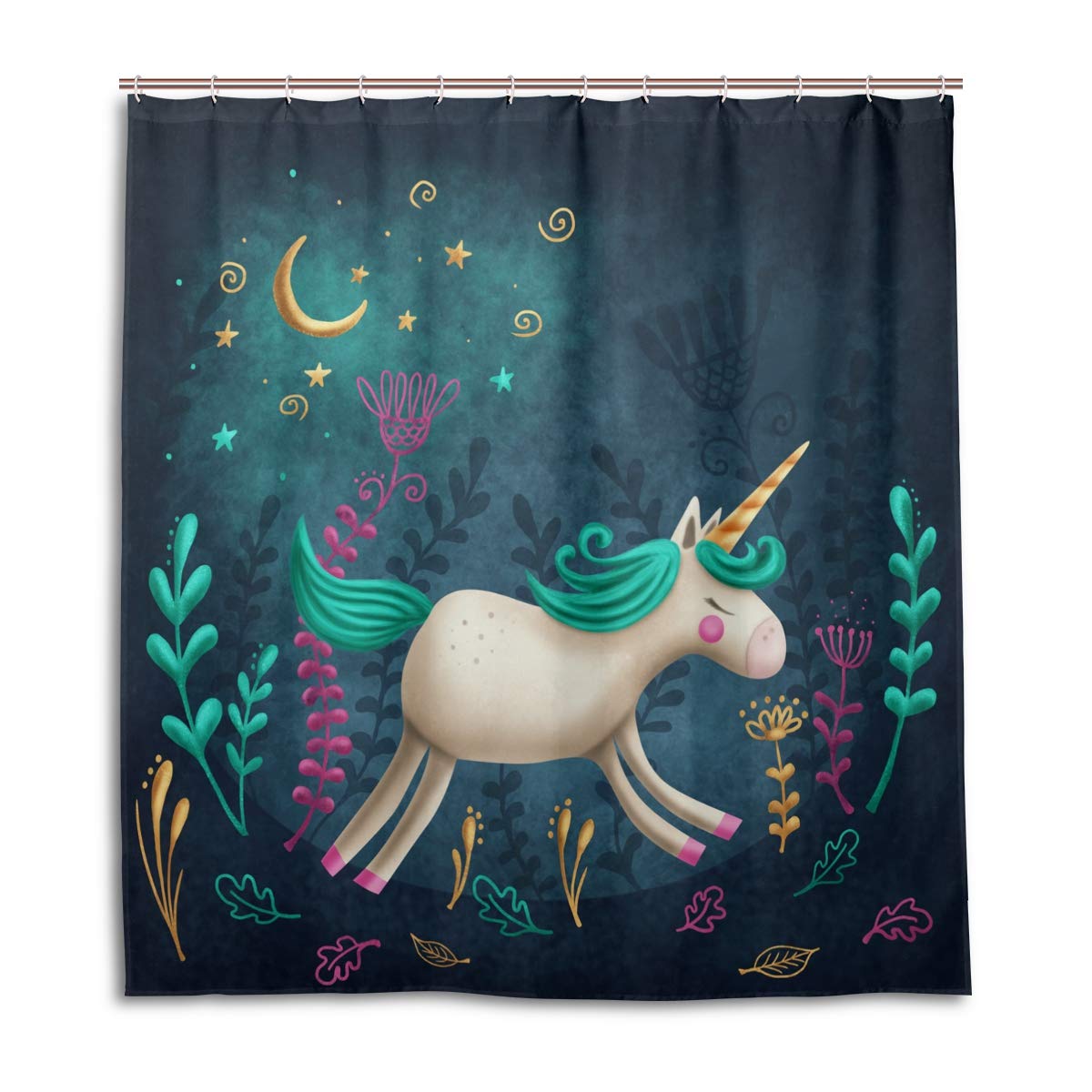 ALAZA Cute Unicorn Shower Curtain 66x72 Inch - Waterproof Polyester Bathroom Decor with Hooks - Perfect for Kids' Bathroom, Nursery, or Fantasy Themed Home Decor