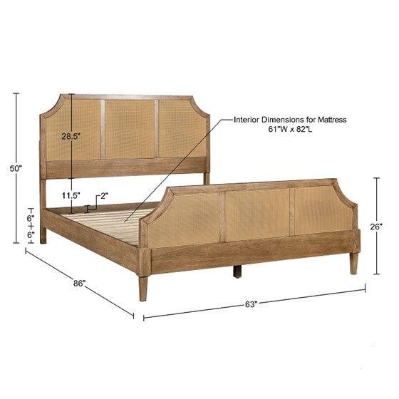 Salina Woven Cane Queen Size Platform Bed Frame - Rattan Headboard & Sturdy Wooden Slat Support - Perfect for Boho, Coastal & Farmhouse Bedroom Decor