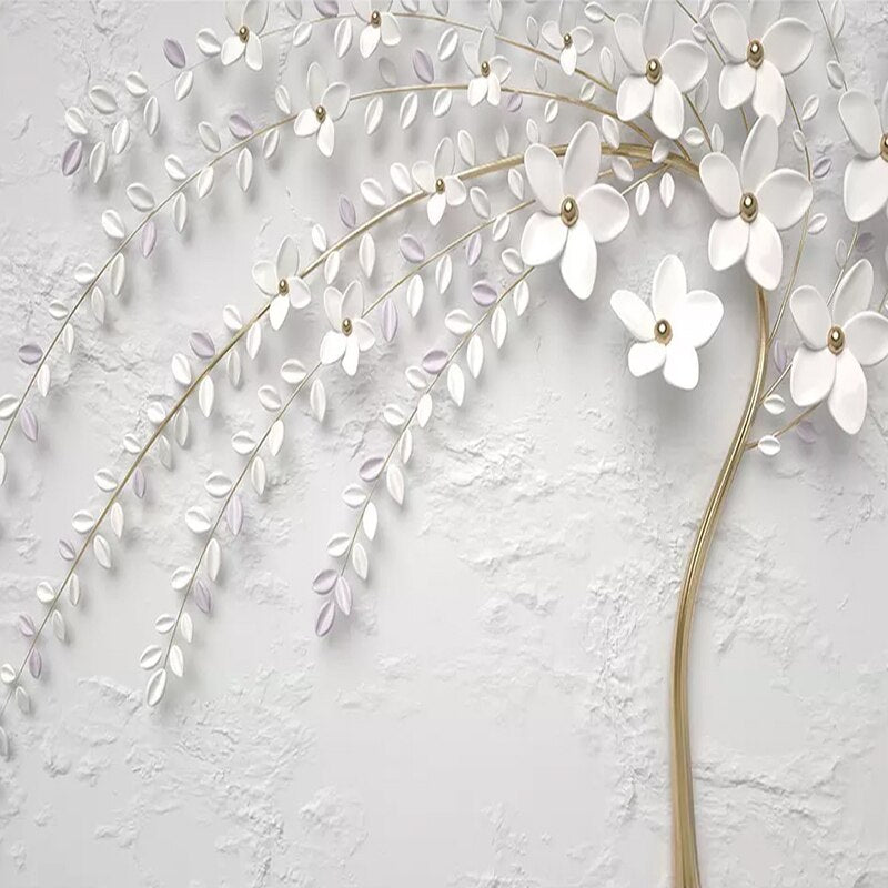 Beautiful White Flower Tree Scenery Wallpaper - Elegant Home Wall Decor for Living Room, Bedroom & Office