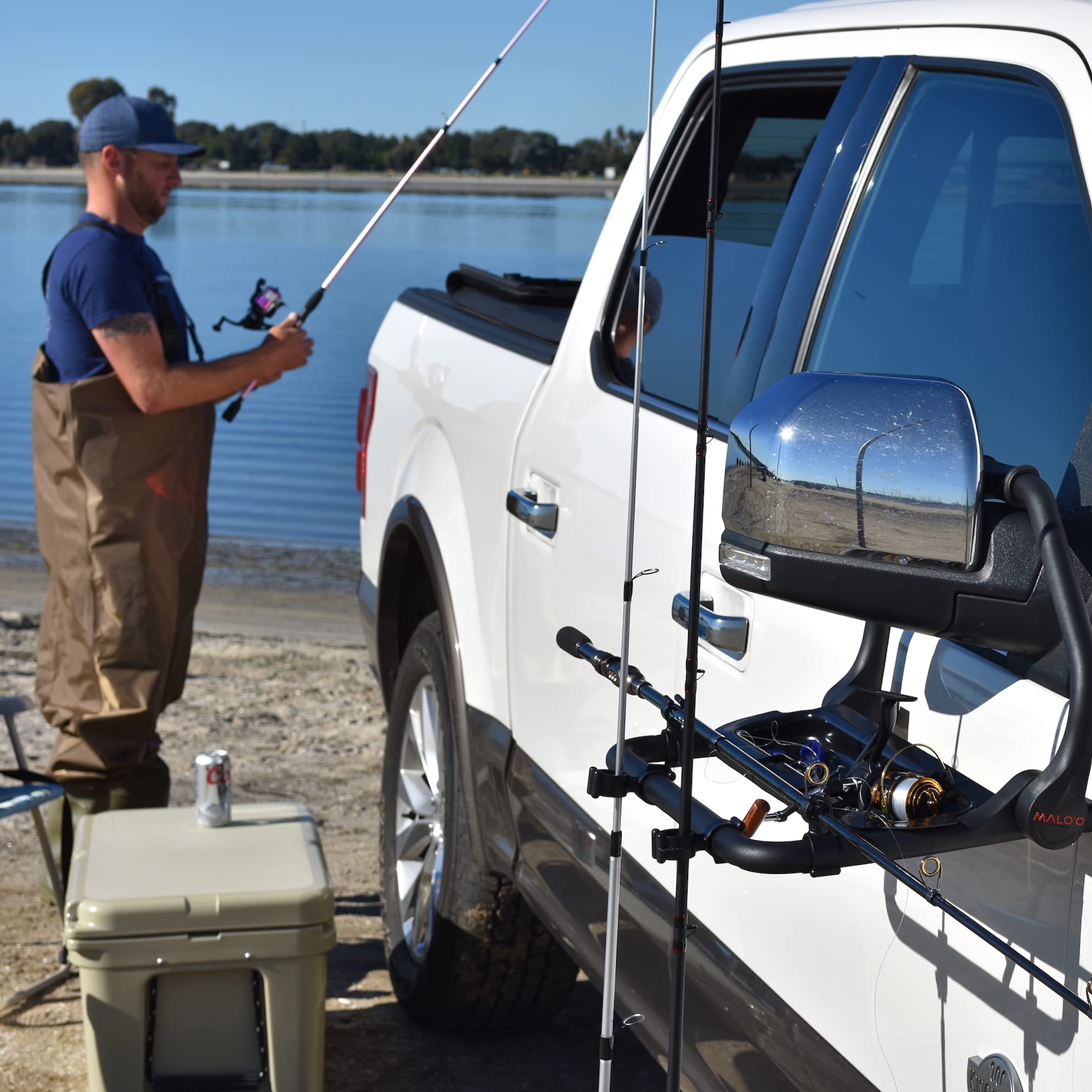 Malo'o Heavy Duty Fishing Rod and Gun Rack - Secure Storage for Truck, SUV, Wall - Anti-Slip Design with Tackle Tray Included - Perfect for Outdoor Adventures, Hunting Trips & Garage Organization