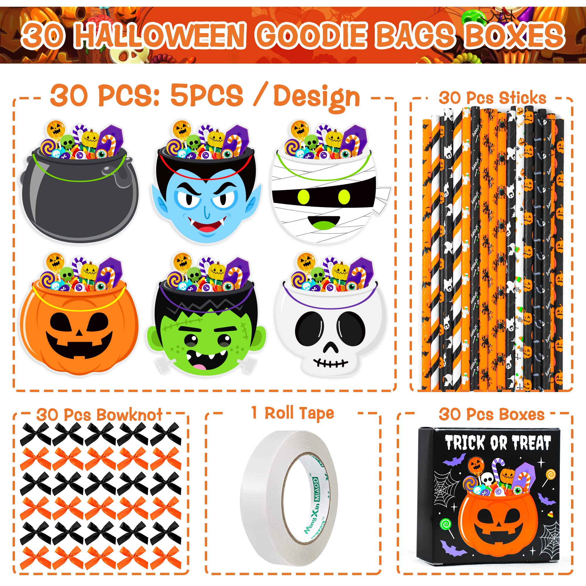 Halloween Party Favor Bags - 30 Pack Bulk Goodie Bags for Trick or Treat, Classroom Prizes & Birthday Party Favors - Perfect for Halloween Events, School Rewards & Candy Giveaways