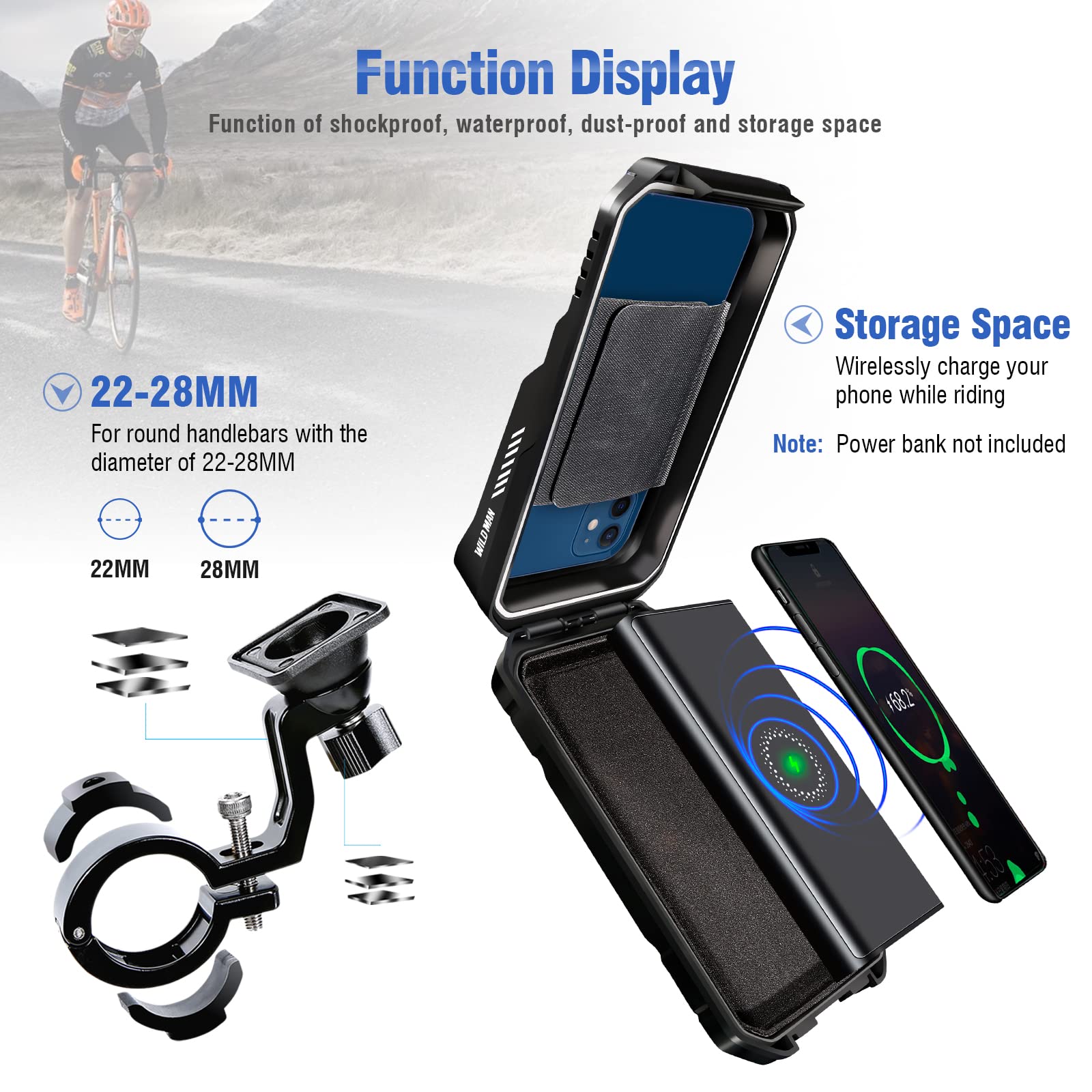 Waterproof Bike Phone Mount Holder - 360° Rotation Motorcycle Phone Mount with Touch-Screen & Face ID - Universal Smartphone Holder for Bicycle, Motorcycle, Scooter (Fits 4.0-6.7