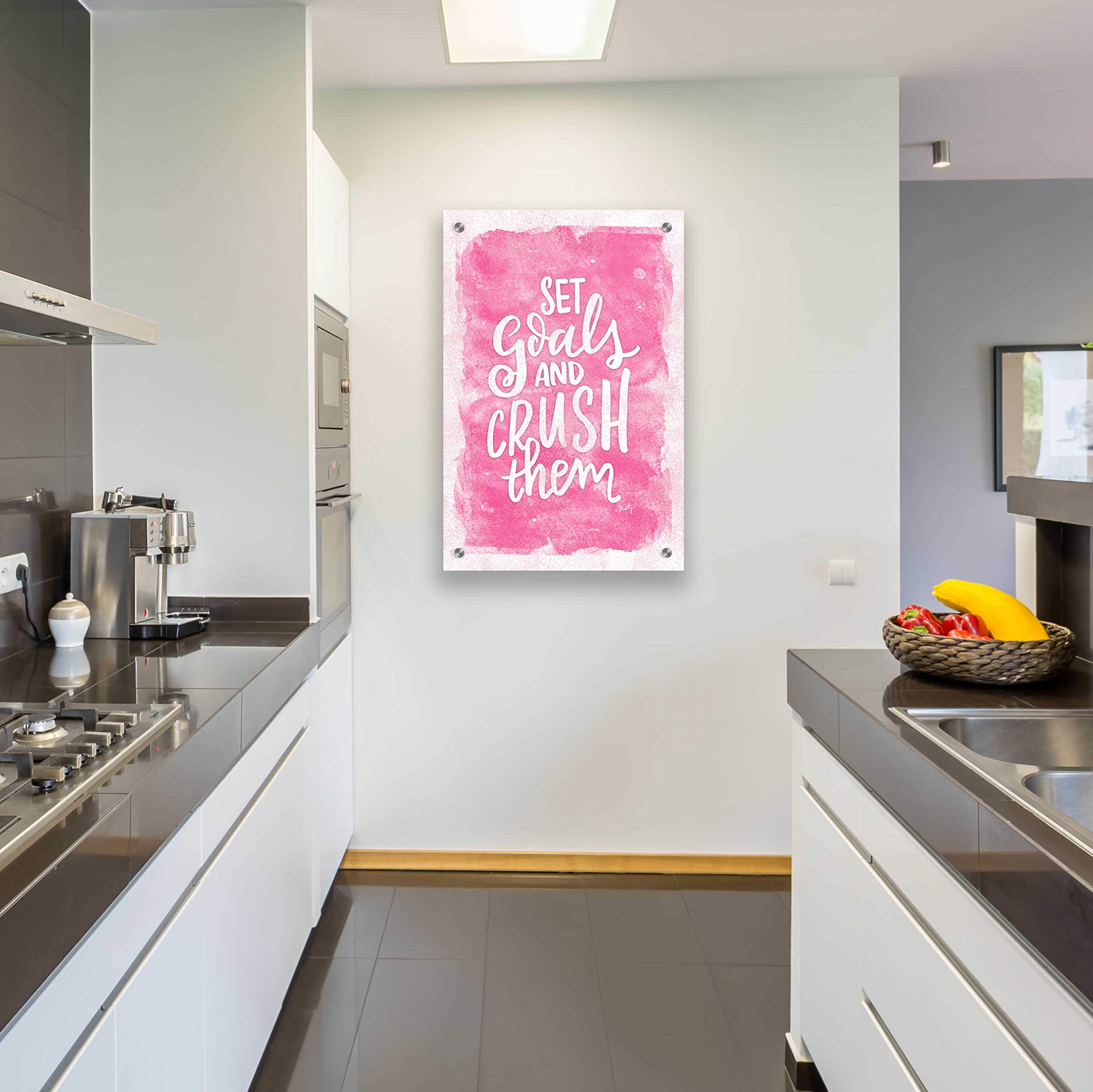 Set Goals and Crush Them Motivational Wall Art - 24x36 Inch Acrylic Glass Canvas Painting by Misty Michelle - Perfect for Home Office, Gym & Inspirational Decor